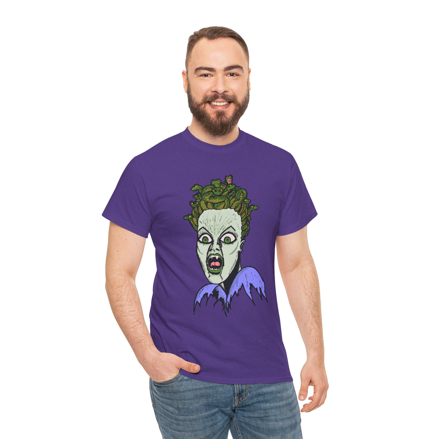 Spooky Medusa Unisex Heavy Cotton Tee - Perfect for Halloween, Horror Fans, Casual Wear, Party Outfits, Graphic Tees