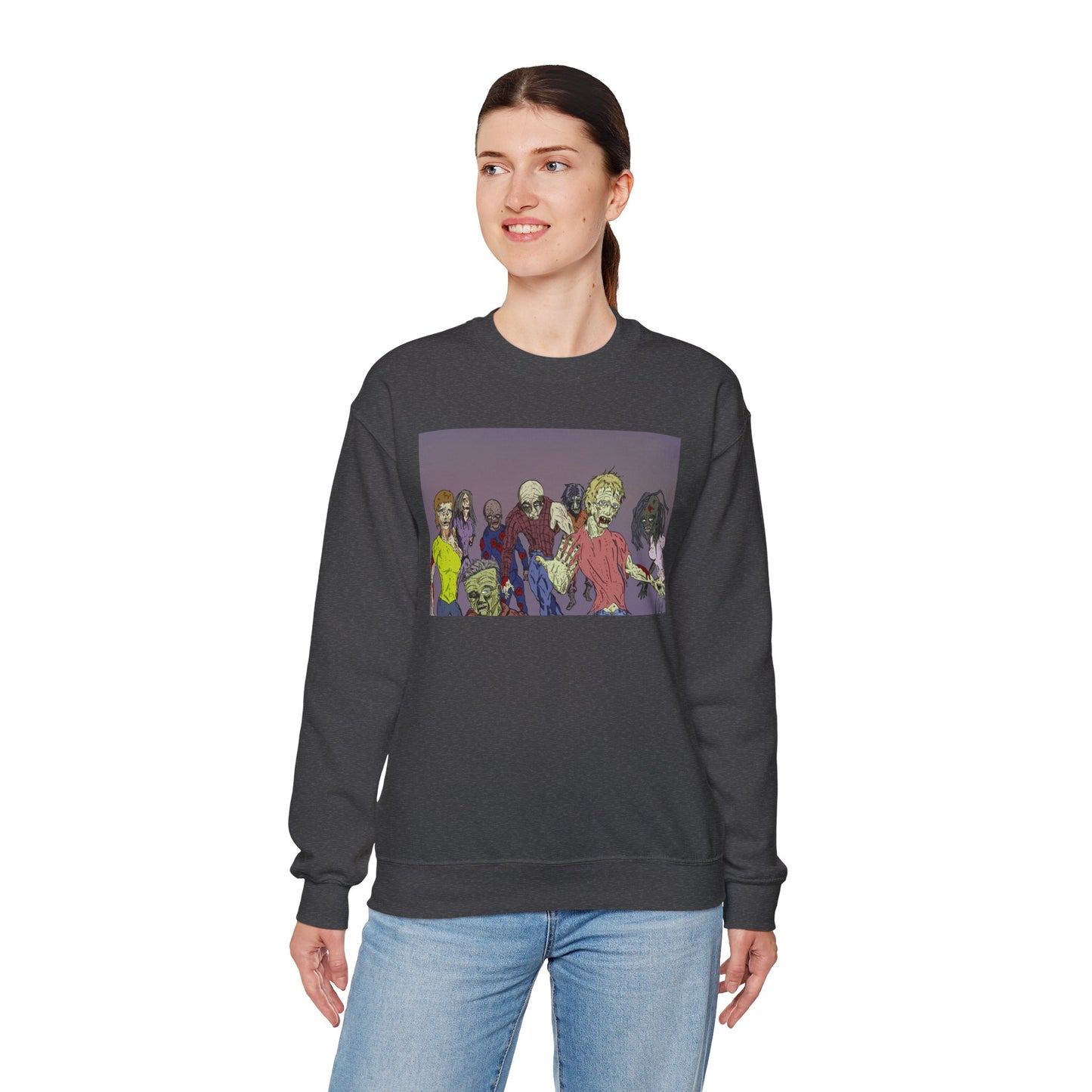 Zombie-Themed Unisex Crewneck Sweatshirt - Perfect for Halloween and Horror Lovers