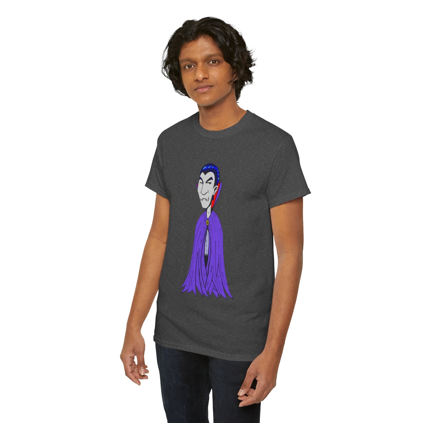 Vampire Cartoon Tee - Cute Purple Cloak Dracula Graphic T-Shirt