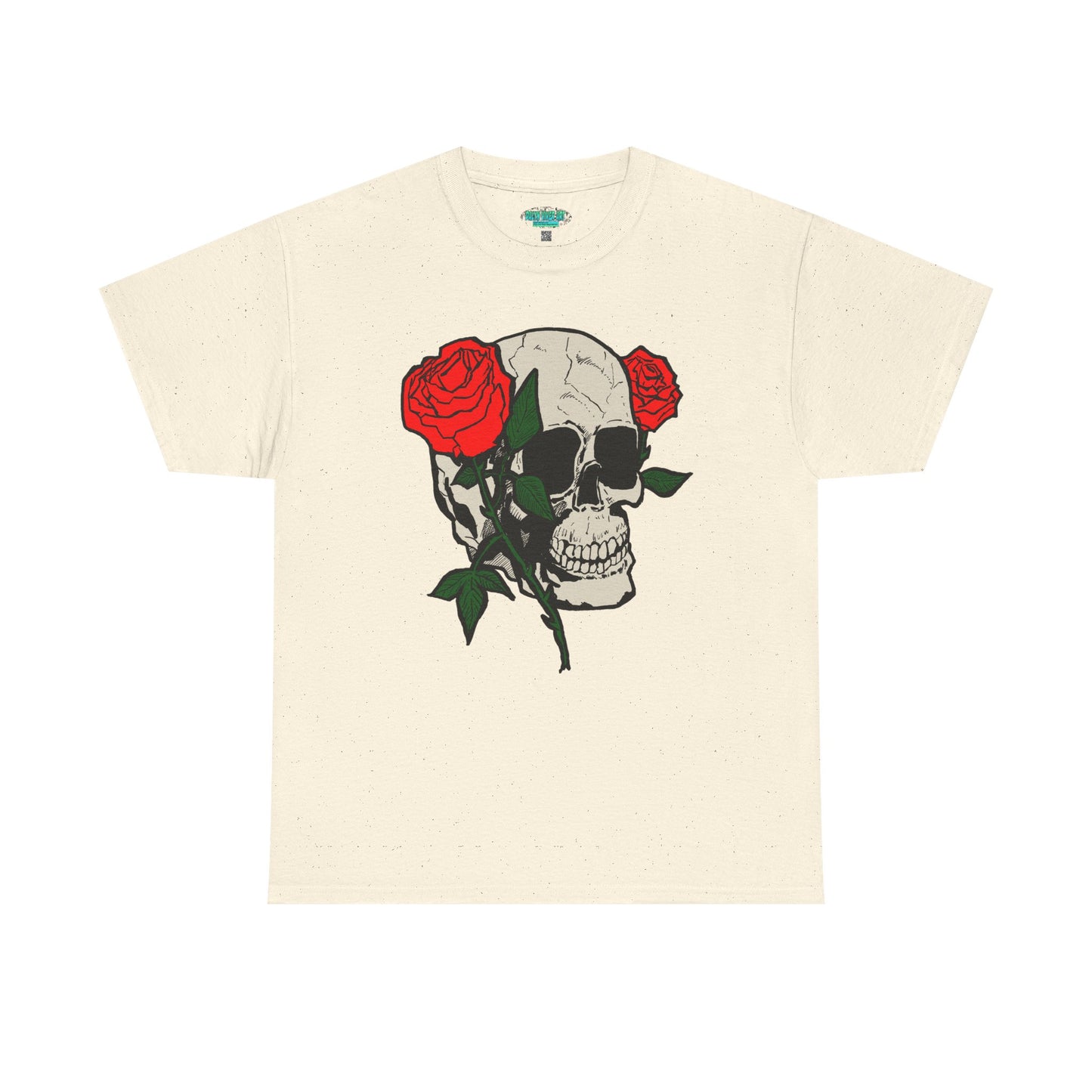 Skull & Roses Unisex Heavy Cotton Tee - Edgy Graphic T-Shirt for Casual Style