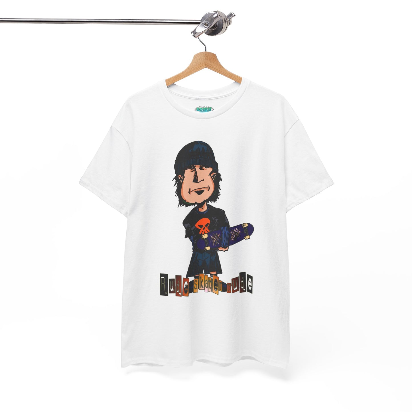 Rude Skater Dude Cartoon Skate Punk T-Shirt — Skateboarding Tee with Skull Design