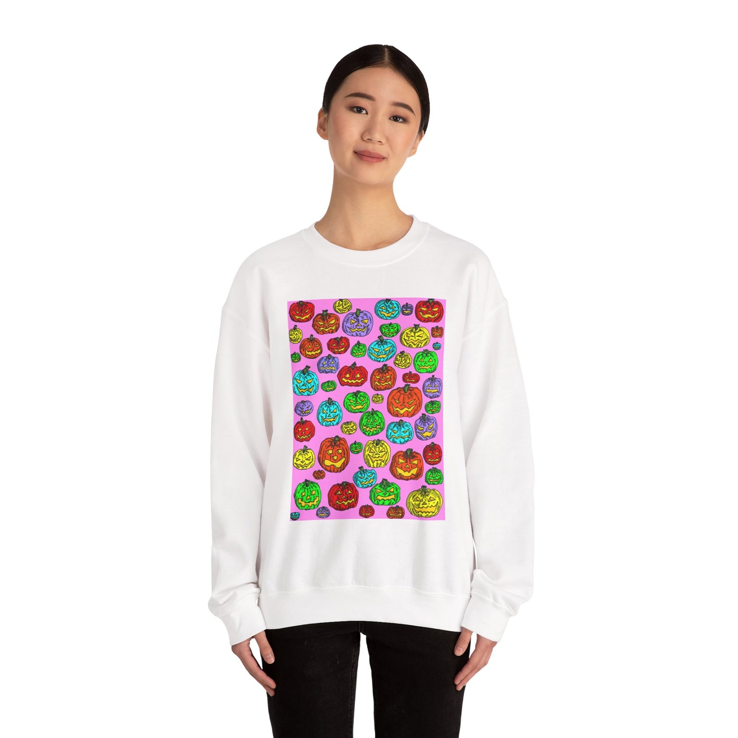 Colorful Pumpkin Crewneck Sweatshirt for Fall Celebrations