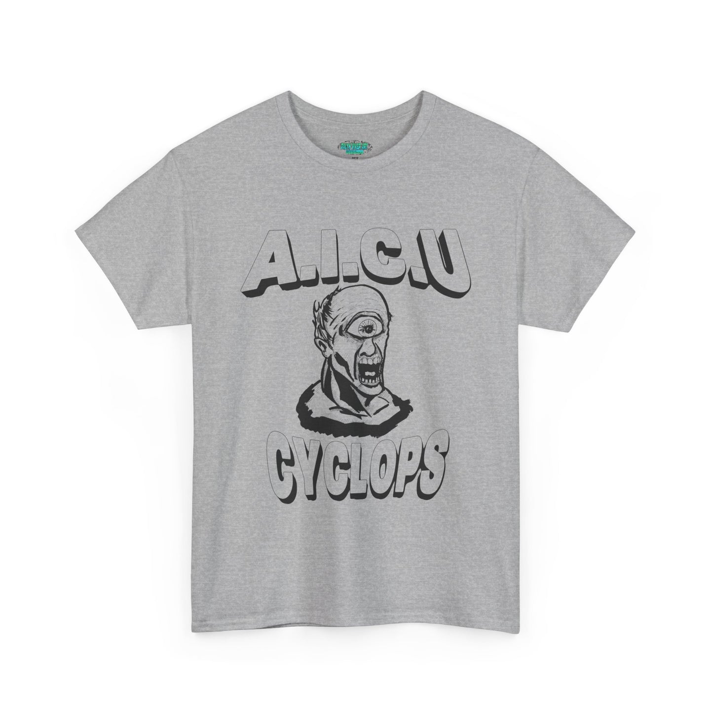 Graphic Unisex Tee - Fake AICU University Cyclops Mascot Mythology Shirt