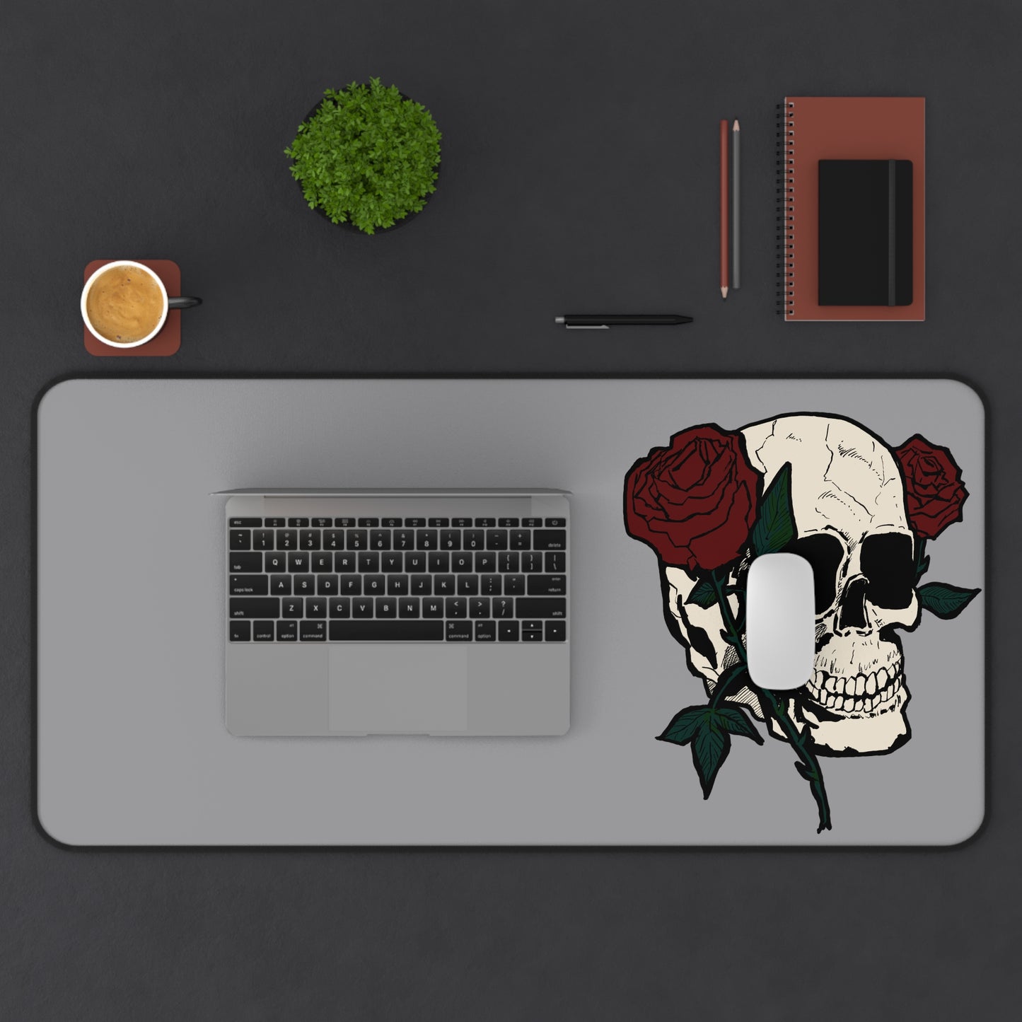 Gothic Skull Rose Desk Mat - Stylish Gaming/Office Accessory