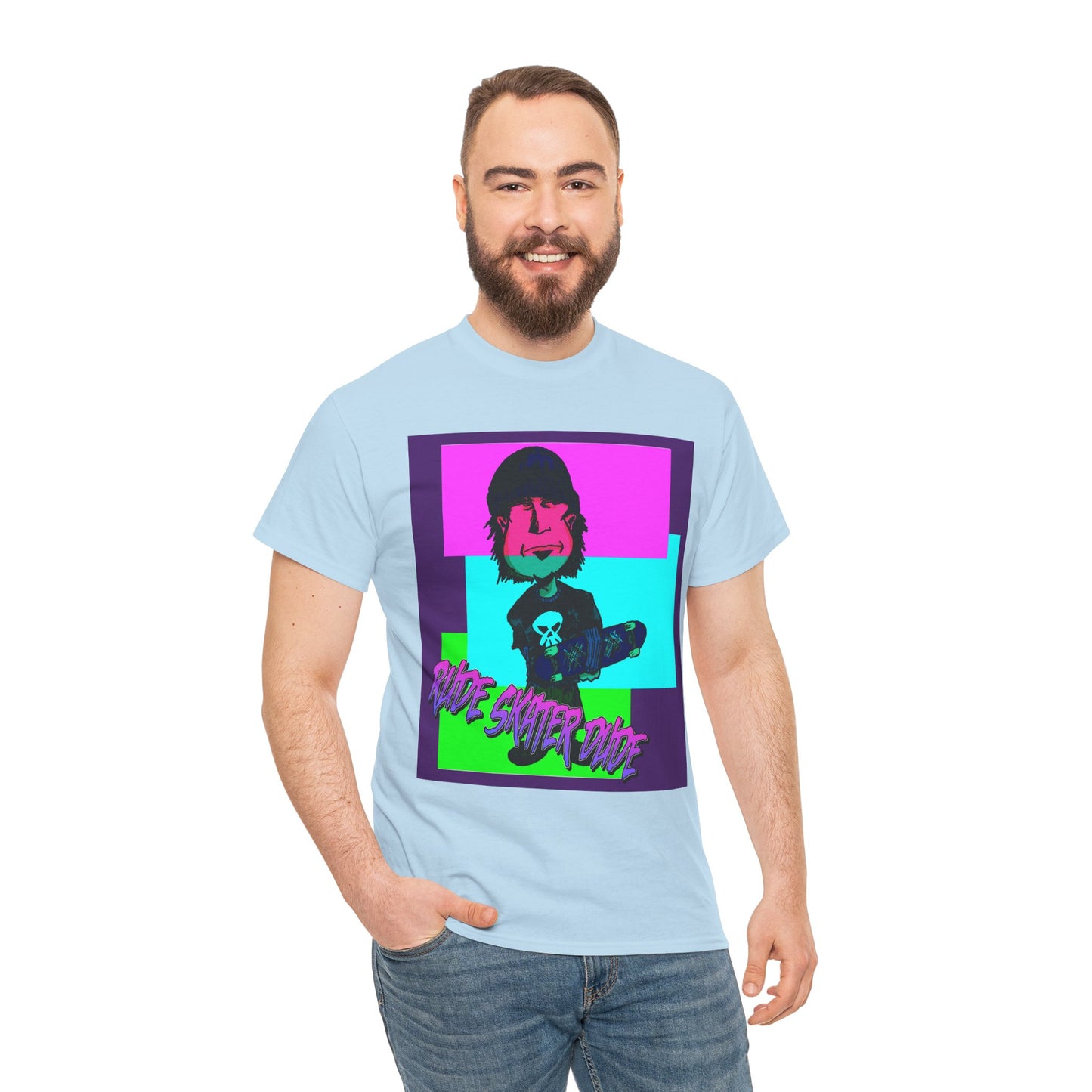 Retro Neon Skateboard Tee — "Rude Skater Dude" Graphic