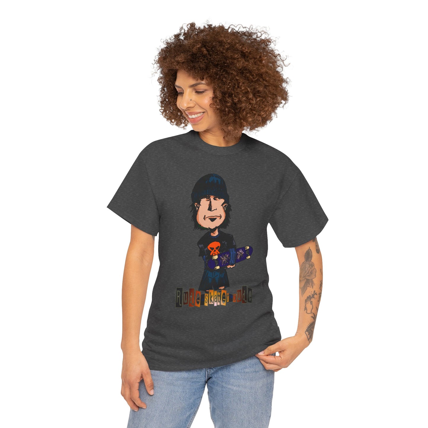 Rude Skater Dude Cartoon Skate Punk T-Shirt — Skateboarding Tee with Skull Design