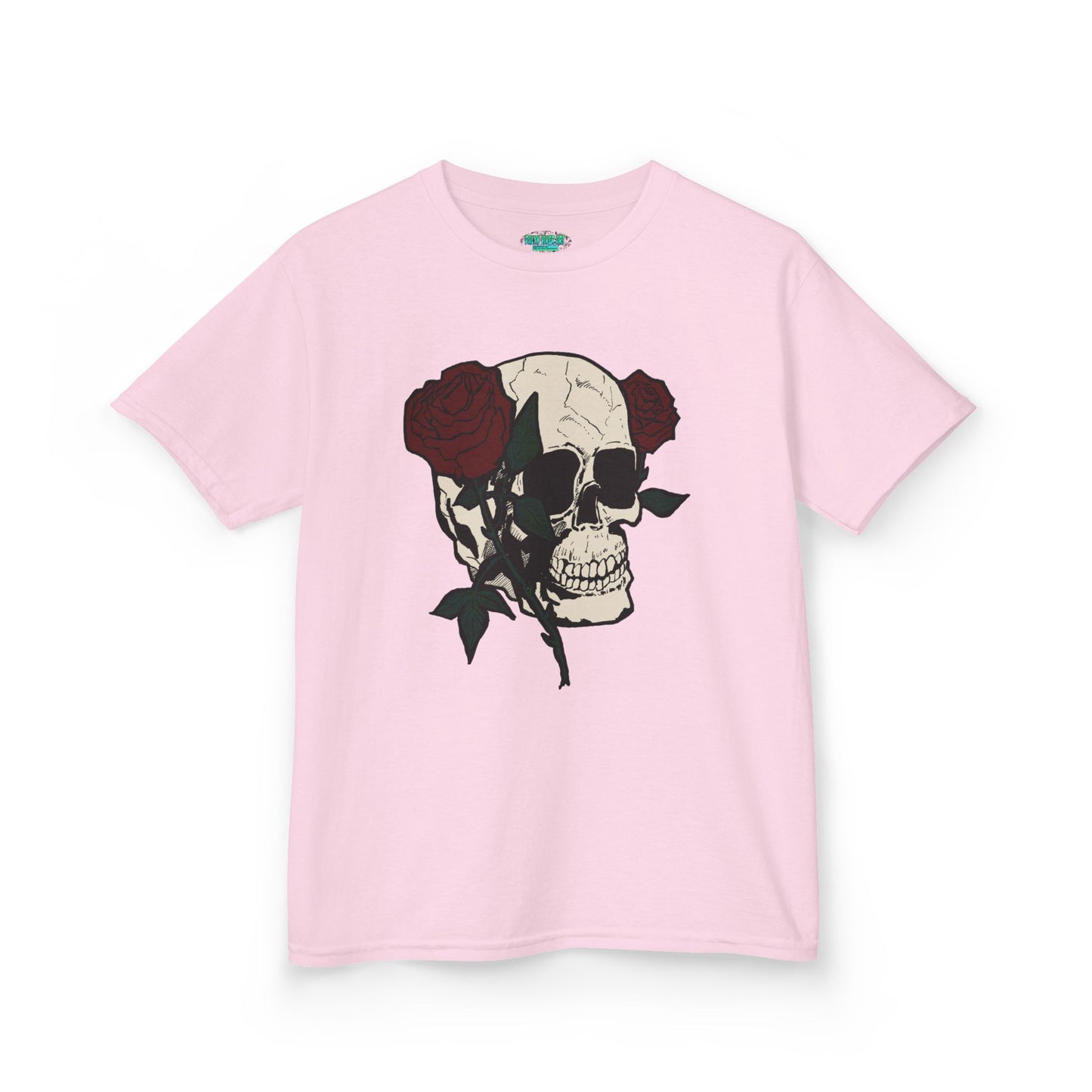 Kids Heavy Cotton Tee - Skull and Roses Graphic Tee for Trendy Kids