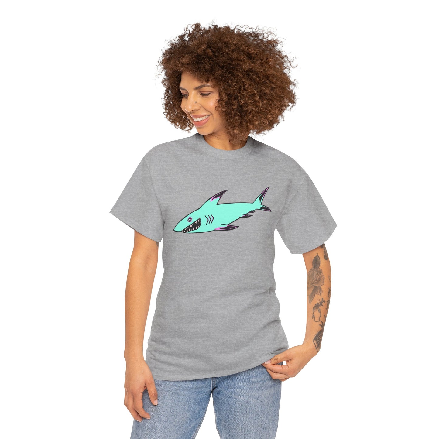 Cool Shark Graphic Unisex Heavy Cotton Tee, Ocean Lover Shirt, Beachwear, Casual Everyday Tee, Gift for Sharks Fans