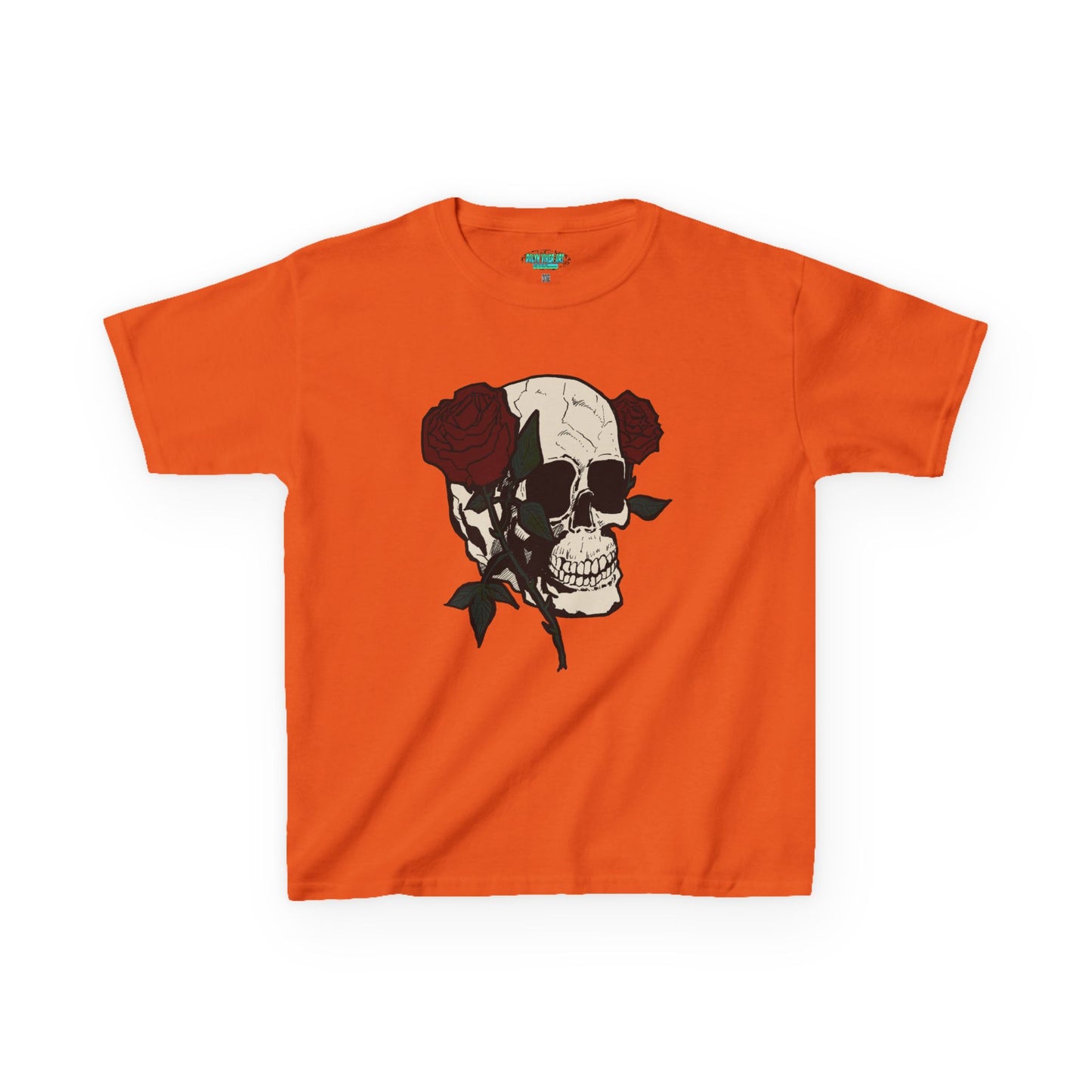 Kids Heavy Cotton Tee - Skull and Roses Graphic Tee for Trendy Kids