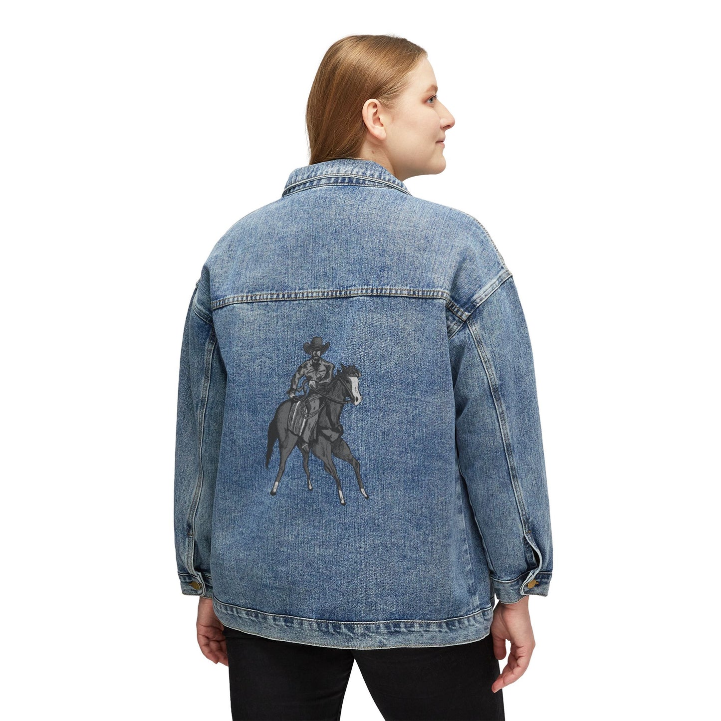 Denim Jacket - Vintage Cowboy Rider Back Graphic