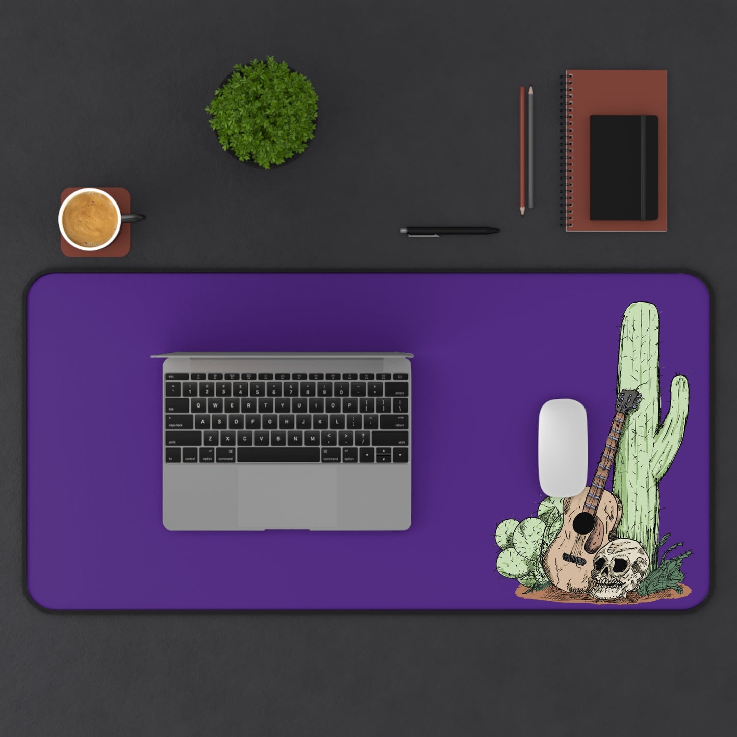 Desert Vibe Desk Mat, Cactus & Guitar Decor, Office Accessory, Musician Gift, Gamer Desk Pad, Unique Workspace Decor