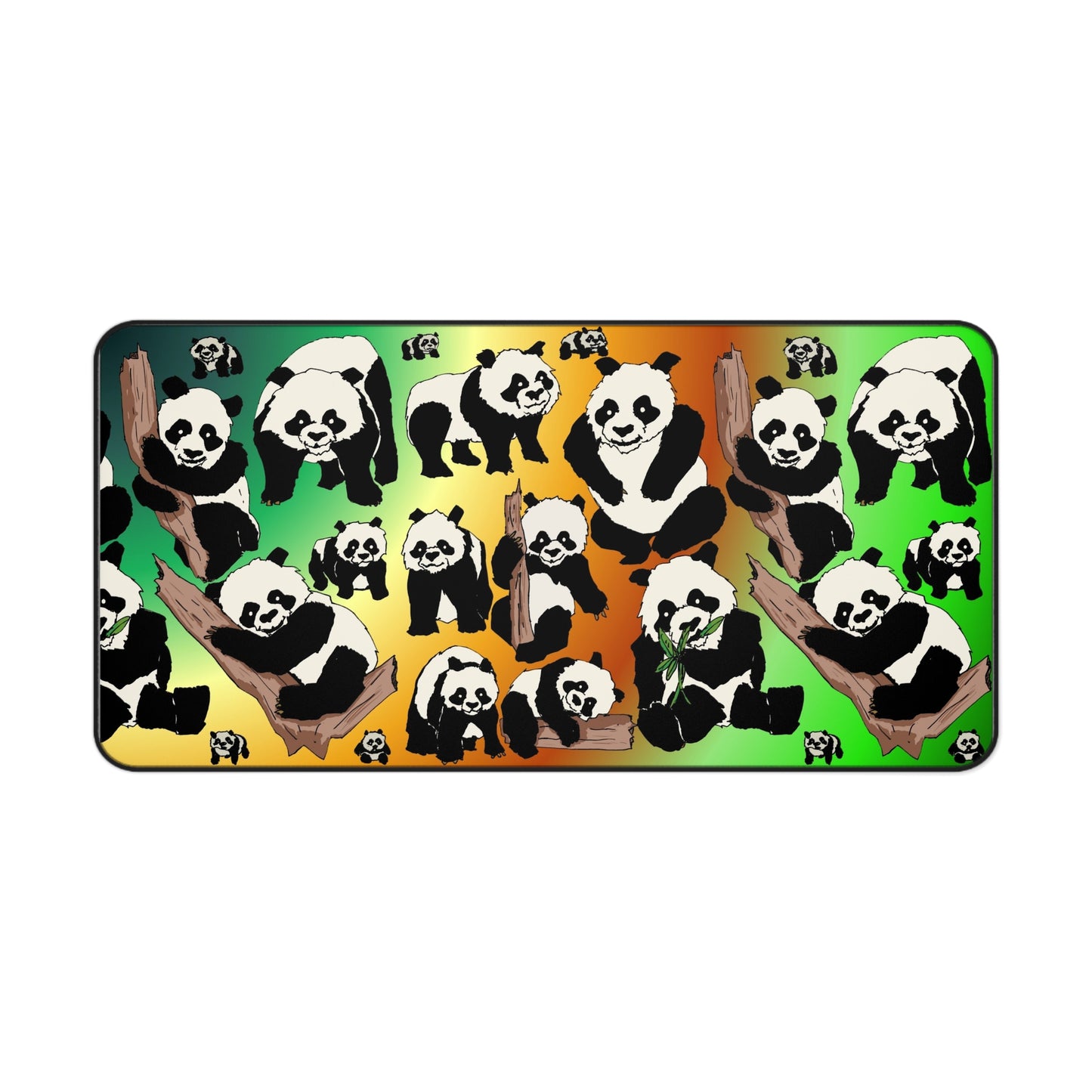 Panda Pattern Desk Mat — Cute Bamboo Bear Mouse Pad with Green Orange Gradient