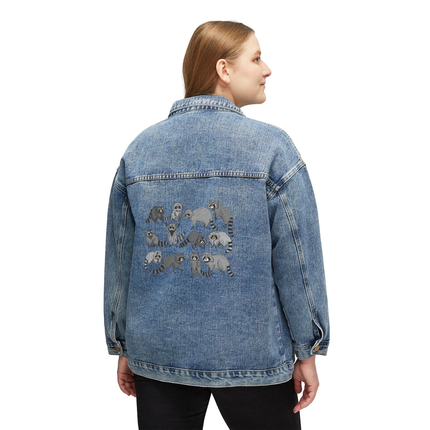 Women's Denim Jacket with Cute Raccoons on the Back — Casual Cozy Layer