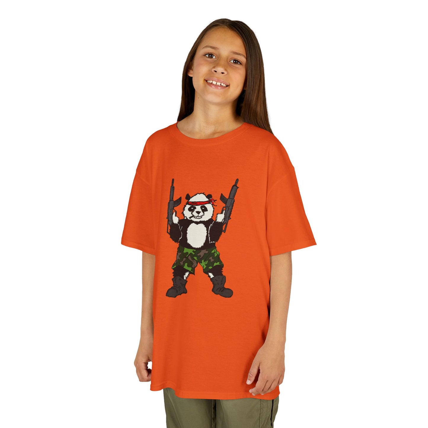 Kids Tee Panda Guns Military Comic Book Style Shirt