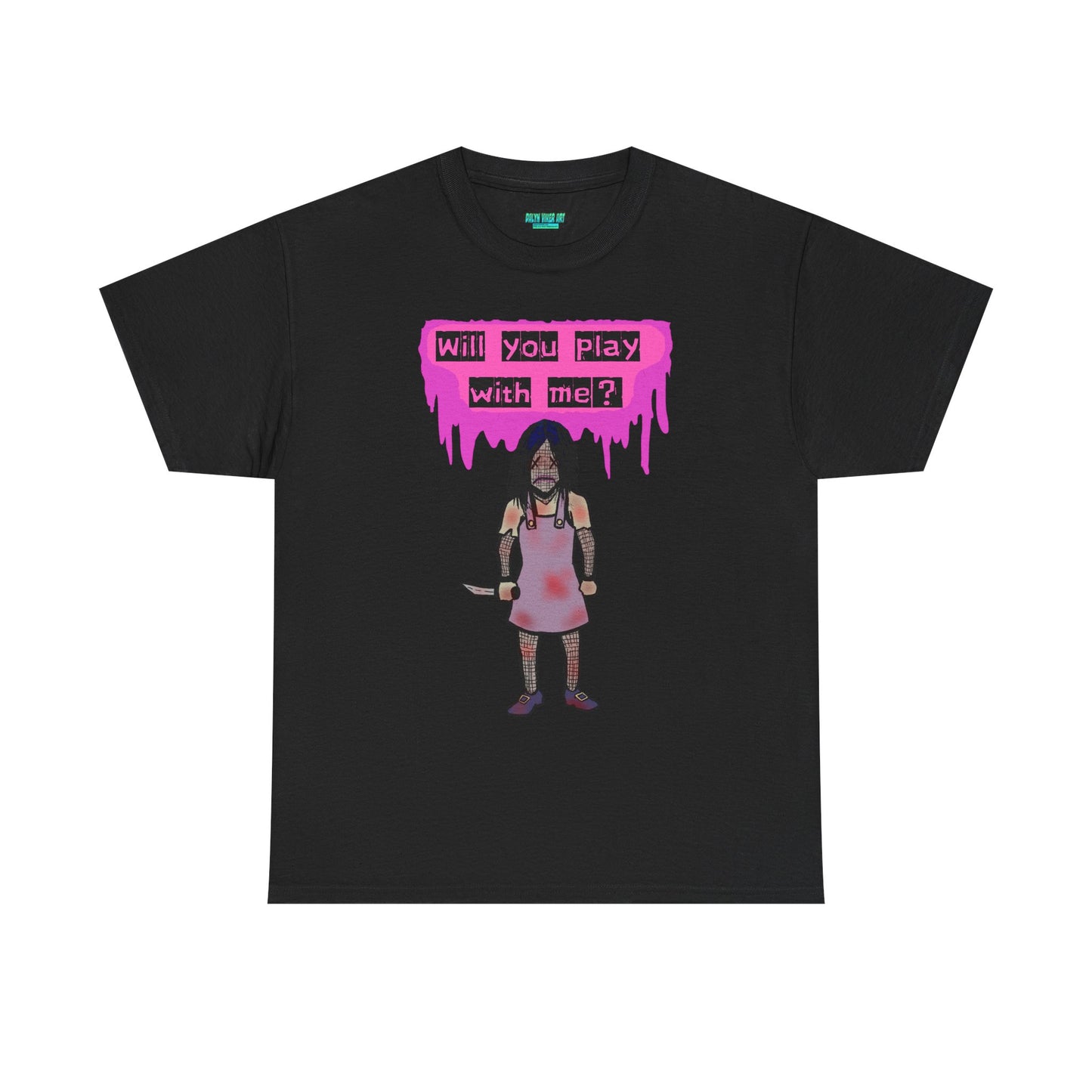 Playful Evil Doll Horror Graphic Tee, Unisex Heavy Cotton Shirt, Casual Wear, Unique Gift, Halloween Costume, Quirky Fashion