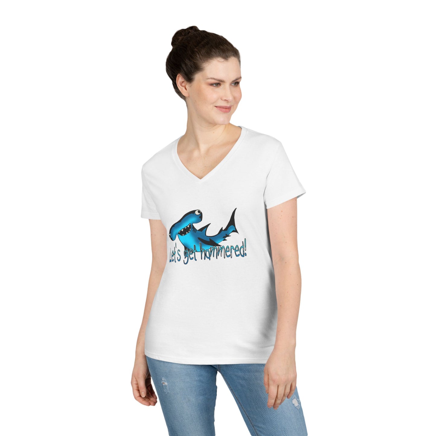 Funny Shark Ladies' V-Neck T-Shirt | Let's Get Hammered Design