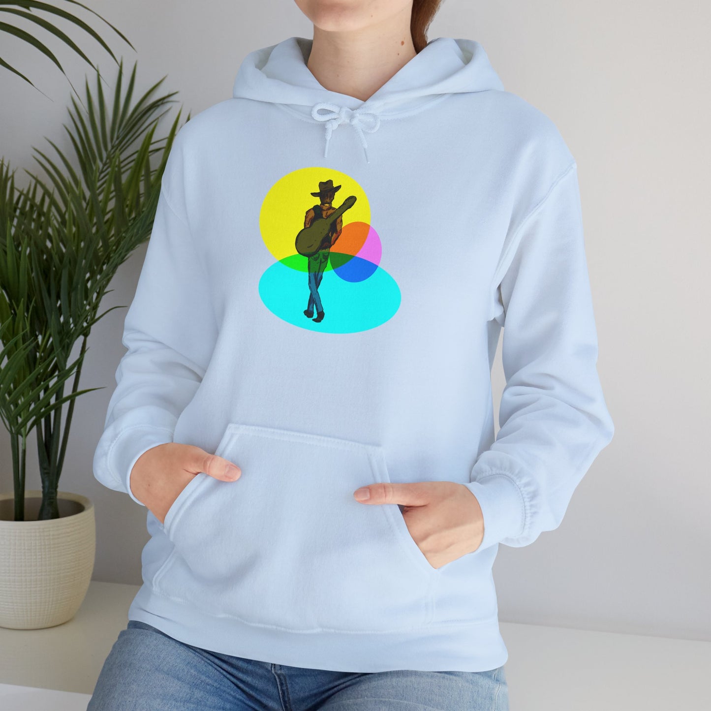 Cowboy with Guitar Hoodie — Colorful Retro Music Graphic Sweatshirt