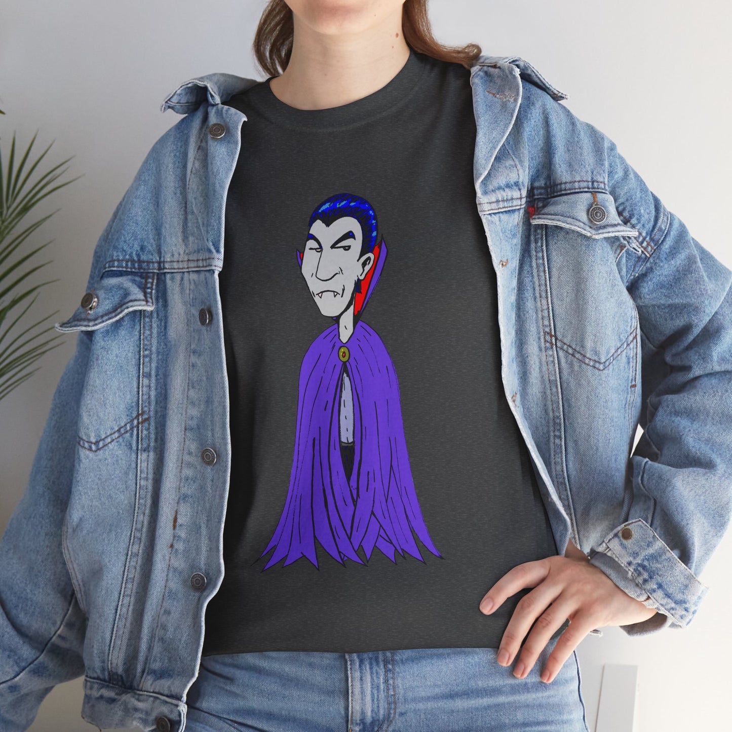 Vampire Cartoon Tee - Cute Purple Cloak Dracula Graphic T-Shirt