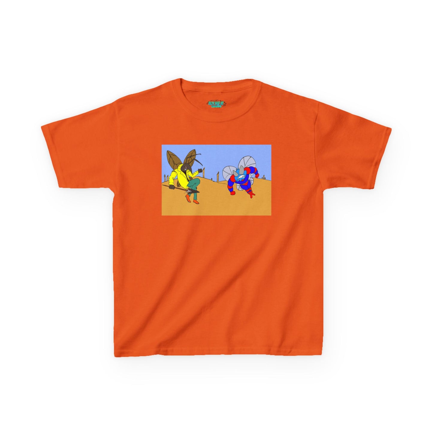 Astro-Fly and Wasp Warrior Kids Tee — Colorful Desert Beetle Cartoon Illustration