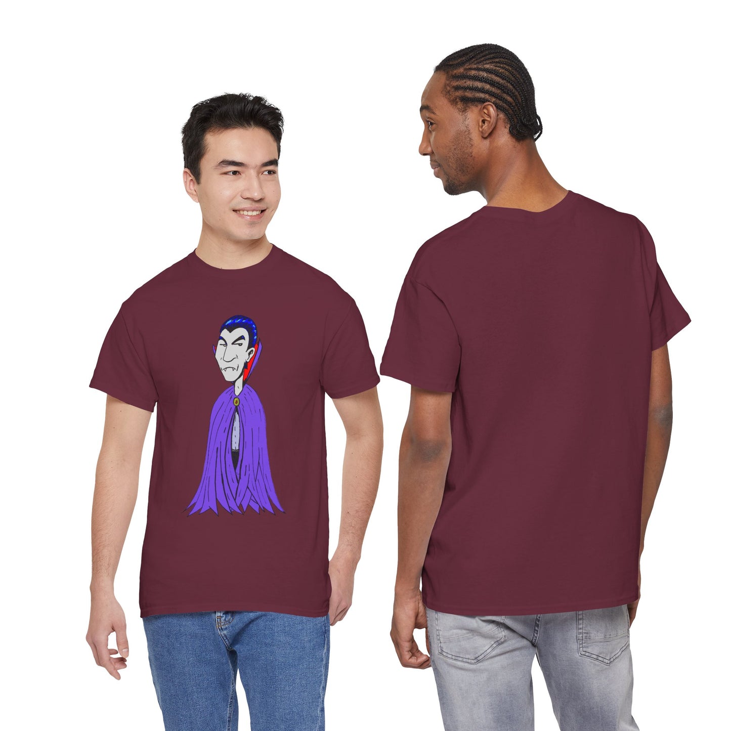Vampire Cartoon Tee - Cute Purple Cloak Dracula Graphic T-Shirt