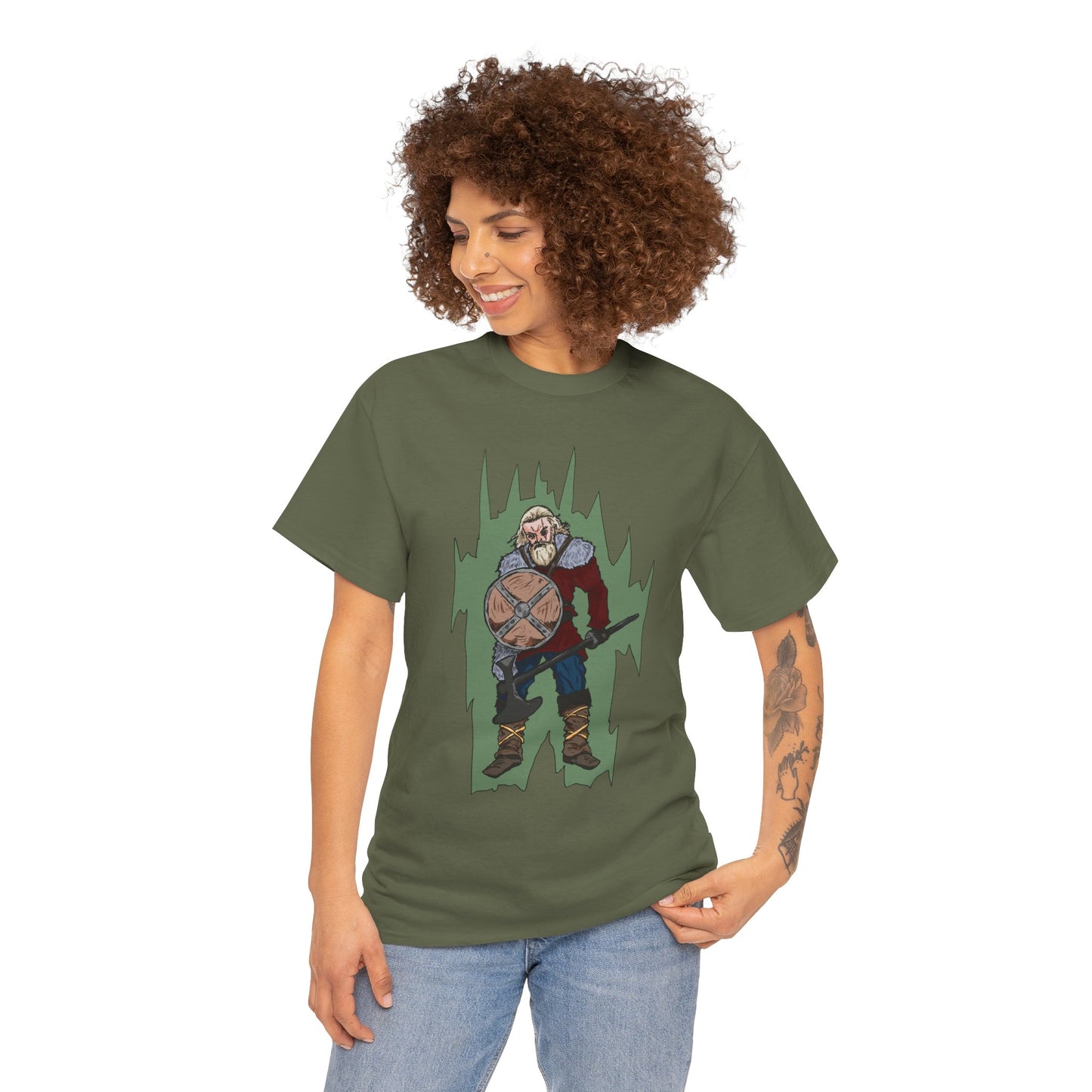 Epic Warrior Graphic Tee, Unisex Heavy Cotton Shirt, Casual Wear, Gamer Gift, Medieval Art Clothing, Battle Theme Fashion