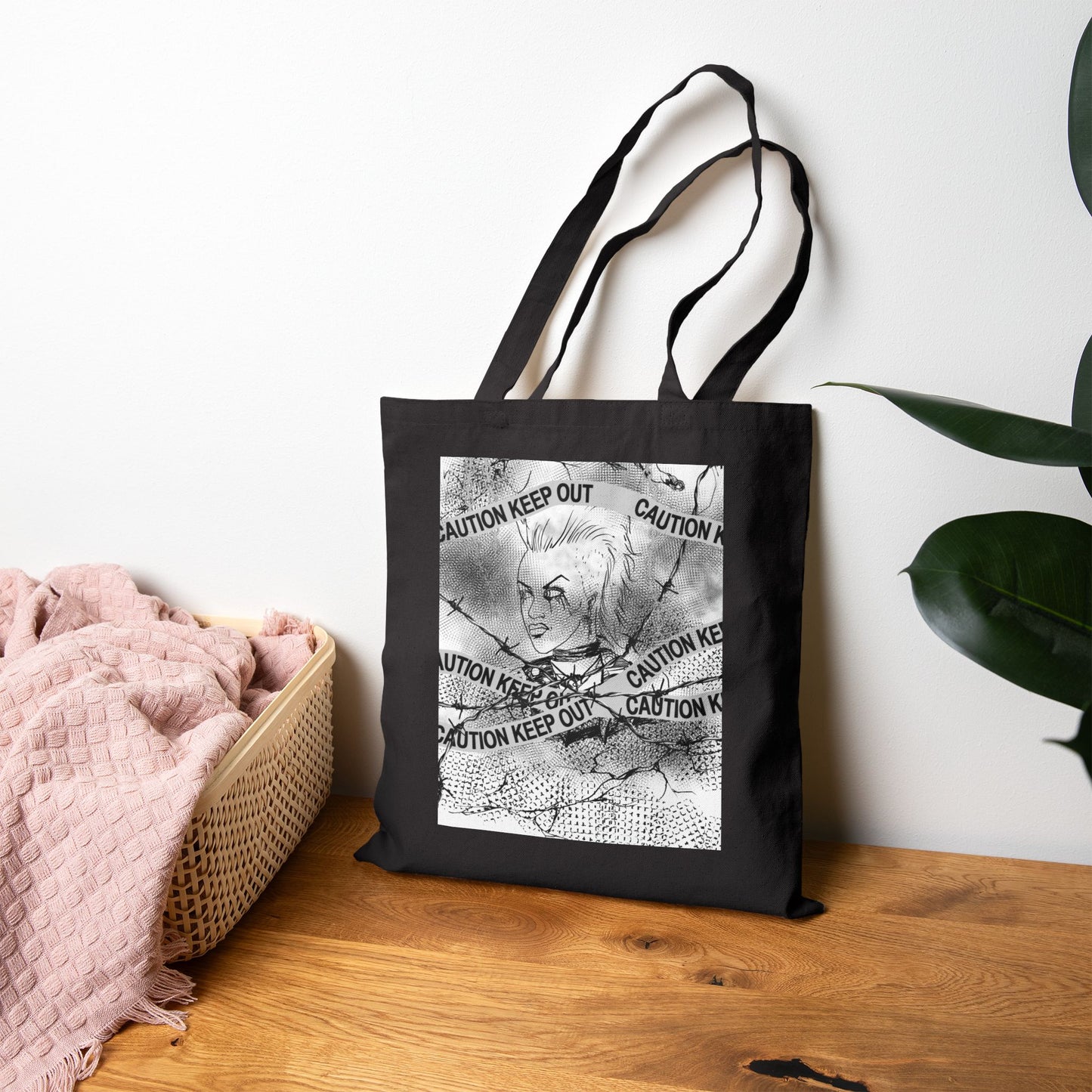 Riot and Rebel - Caution Keep Out Gothic Portrait Canvas Tote Bag