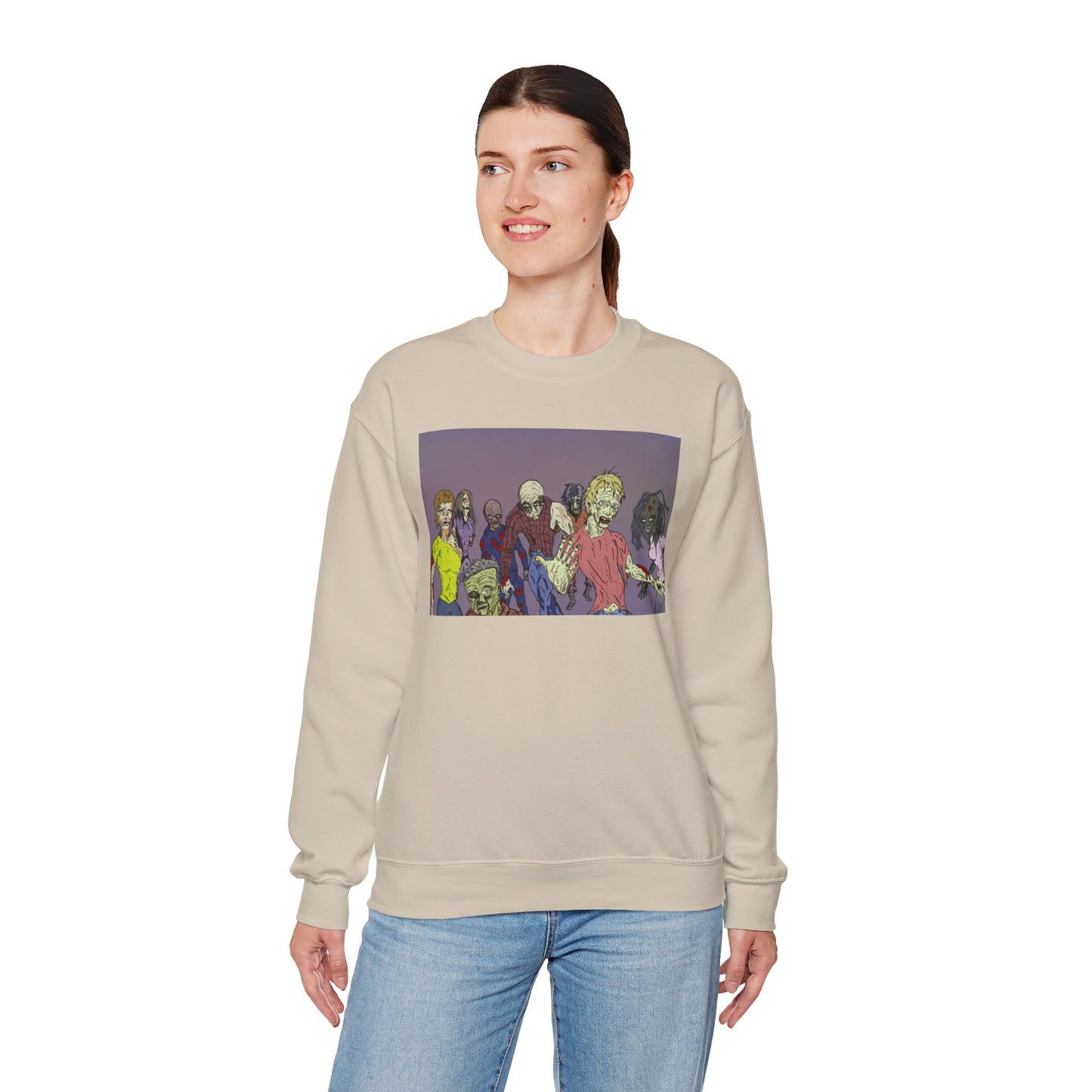 Zombie-Themed Unisex Crewneck Sweatshirt - Perfect for Halloween and Horror Lovers