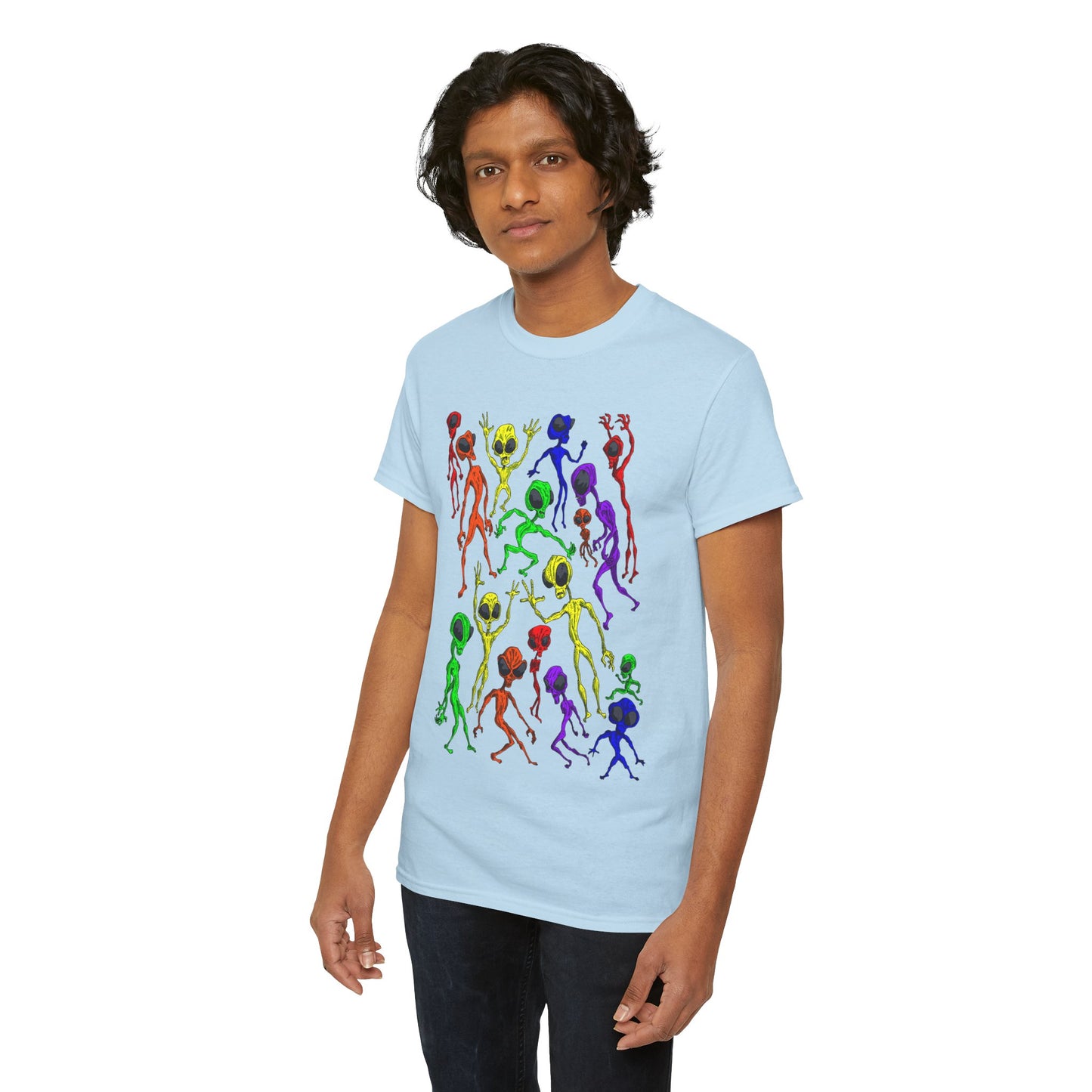 Rainbow Alien Dance Party Unisex Tee - Cosmic Sci-Fi Shirt