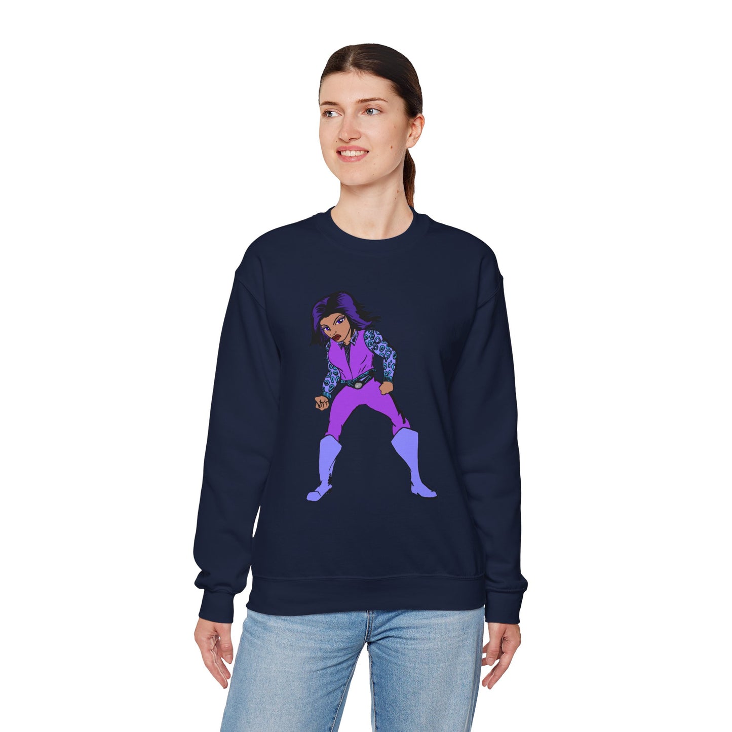 Vintage Retro Hero Crewneck Sweatshirt with Bold Graphic Design