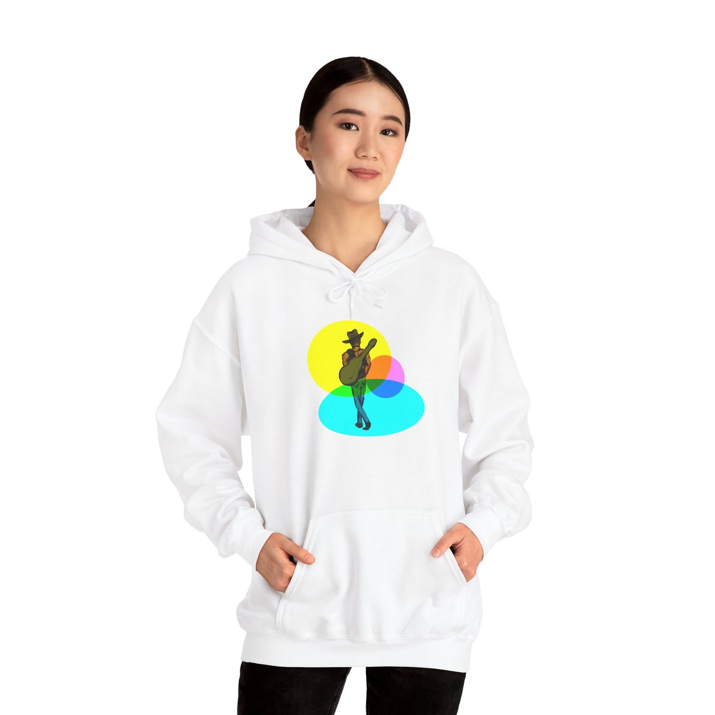 Cowboy with Guitar Hoodie — Colorful Retro Music Graphic Sweatshirt