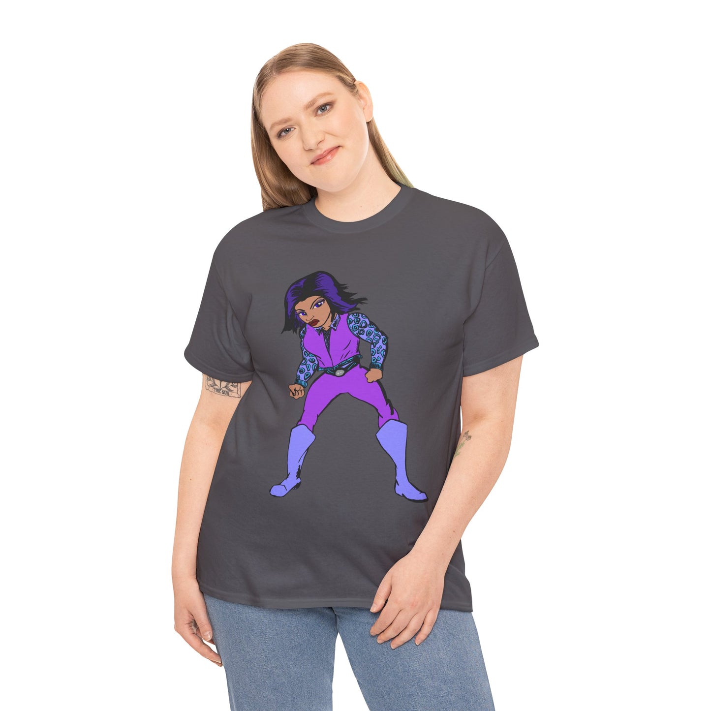 Retro Cartoon Hero Woman Character Unisex Heavy Cotton Tee, Vintage Graphic Tee, Fun T-Shirt, Gift for Fans, Casual Wear, Everyday Tee