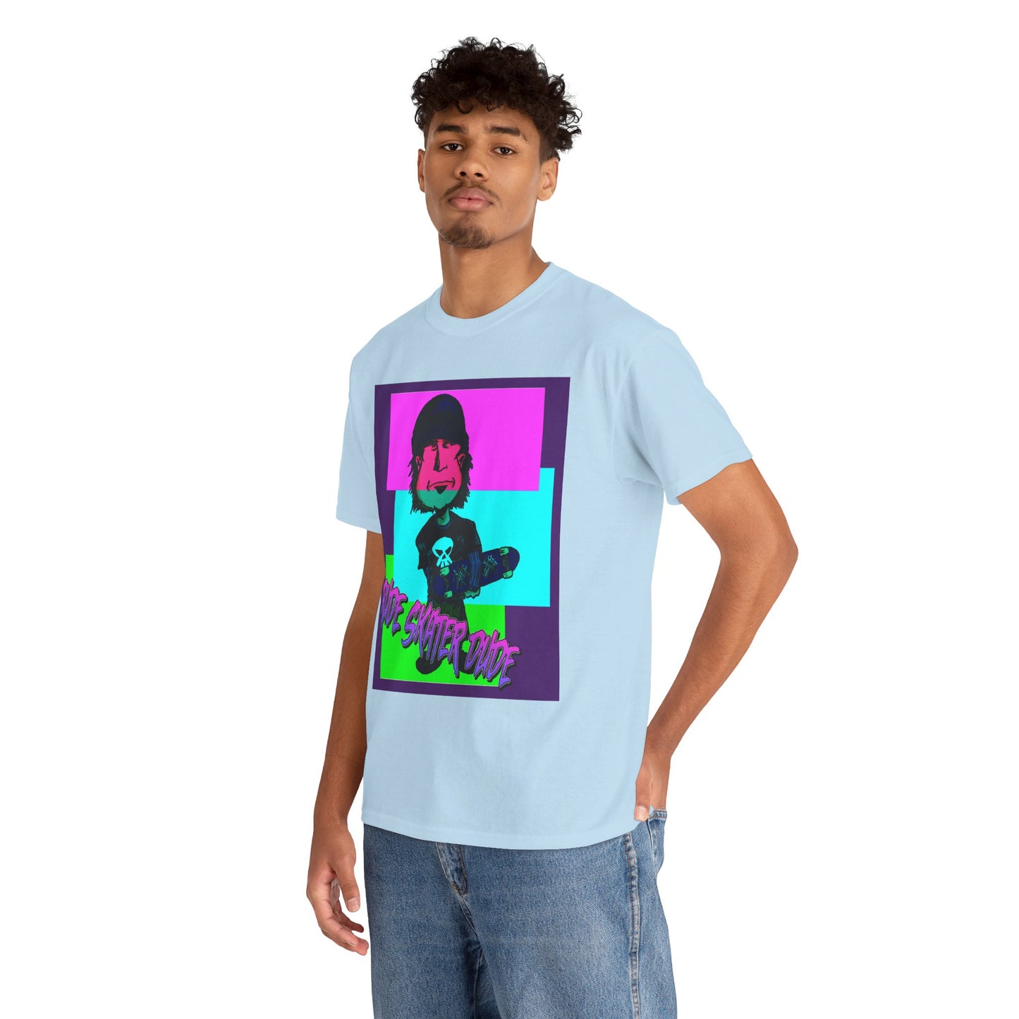 Retro Neon Skateboard Tee — "Rude Skater Dude" Graphic