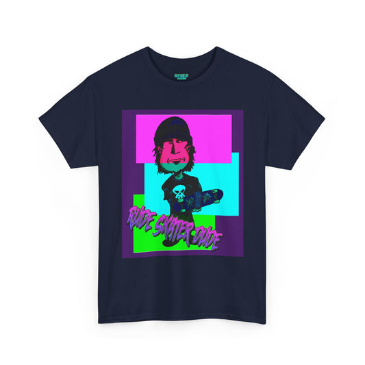 Retro Neon Skateboard Tee — "Rude Skater Dude" Graphic