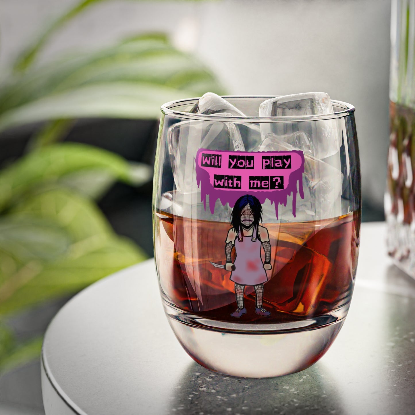 Playful Horror Whiskey Glass for Fans, Unique Gift for Gamers, Funny Barware, Halloween Decor, Whiskey Lover's Accessory