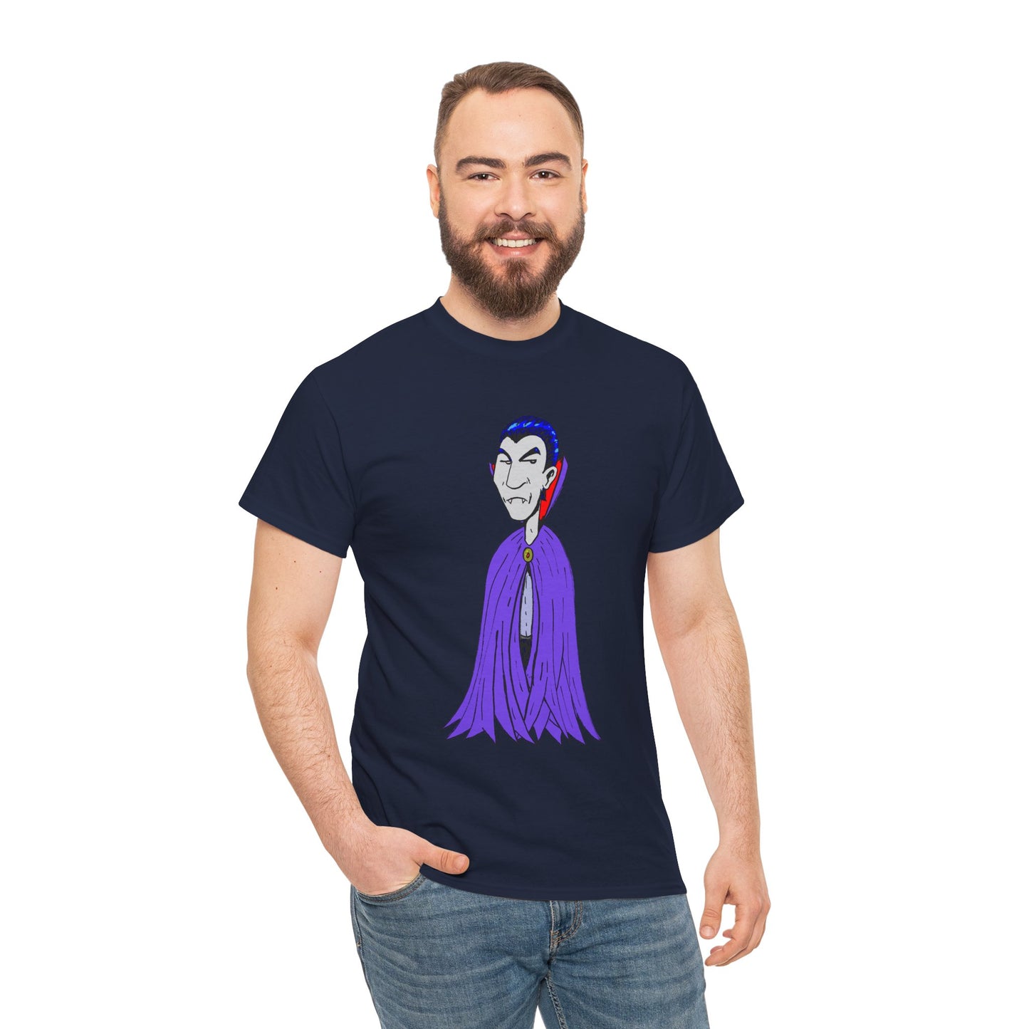 Vampire Cartoon Tee - Cute Purple Cloak Dracula Graphic T-Shirt