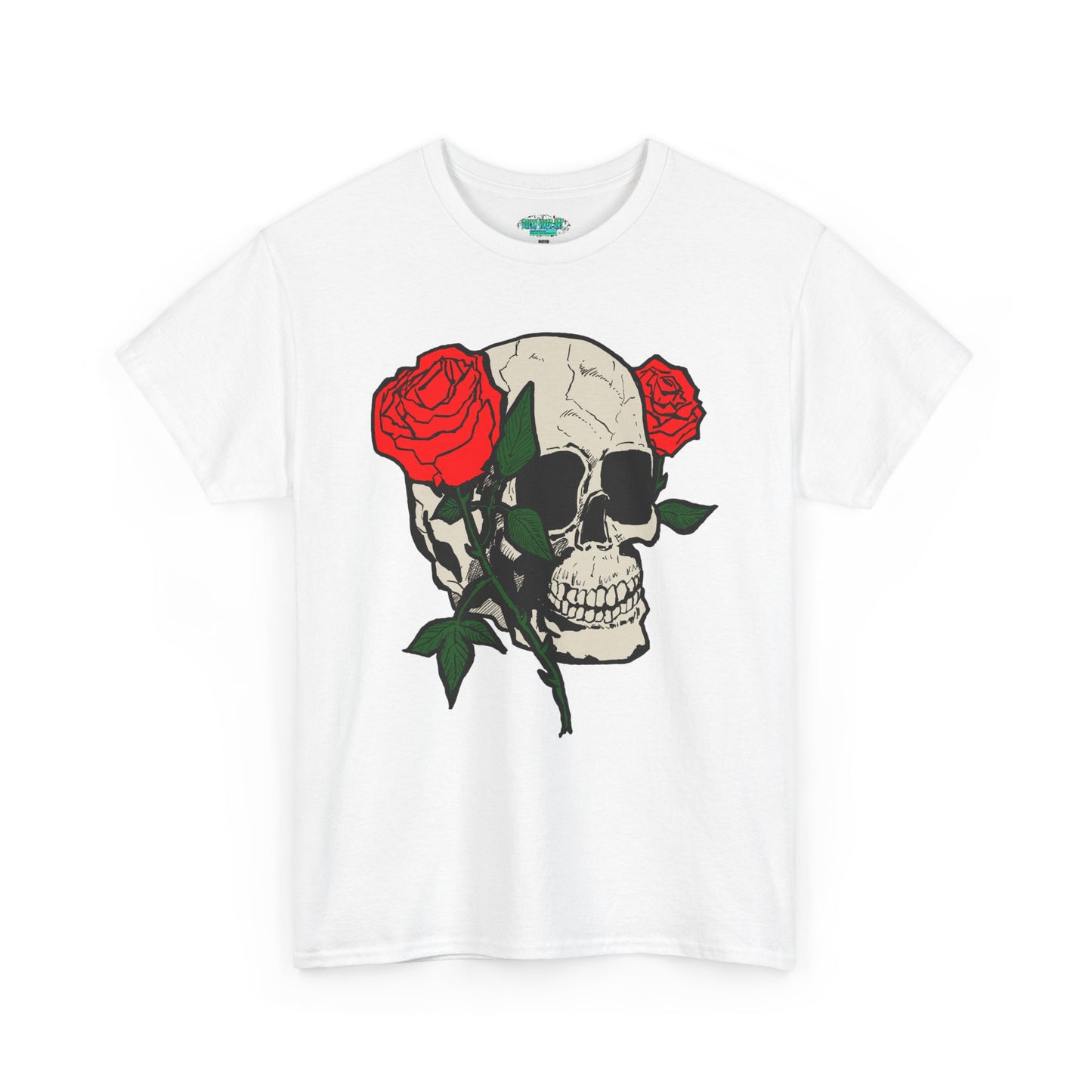 Skull & Roses Unisex Heavy Cotton Tee - Edgy Graphic T-Shirt for Casual Style