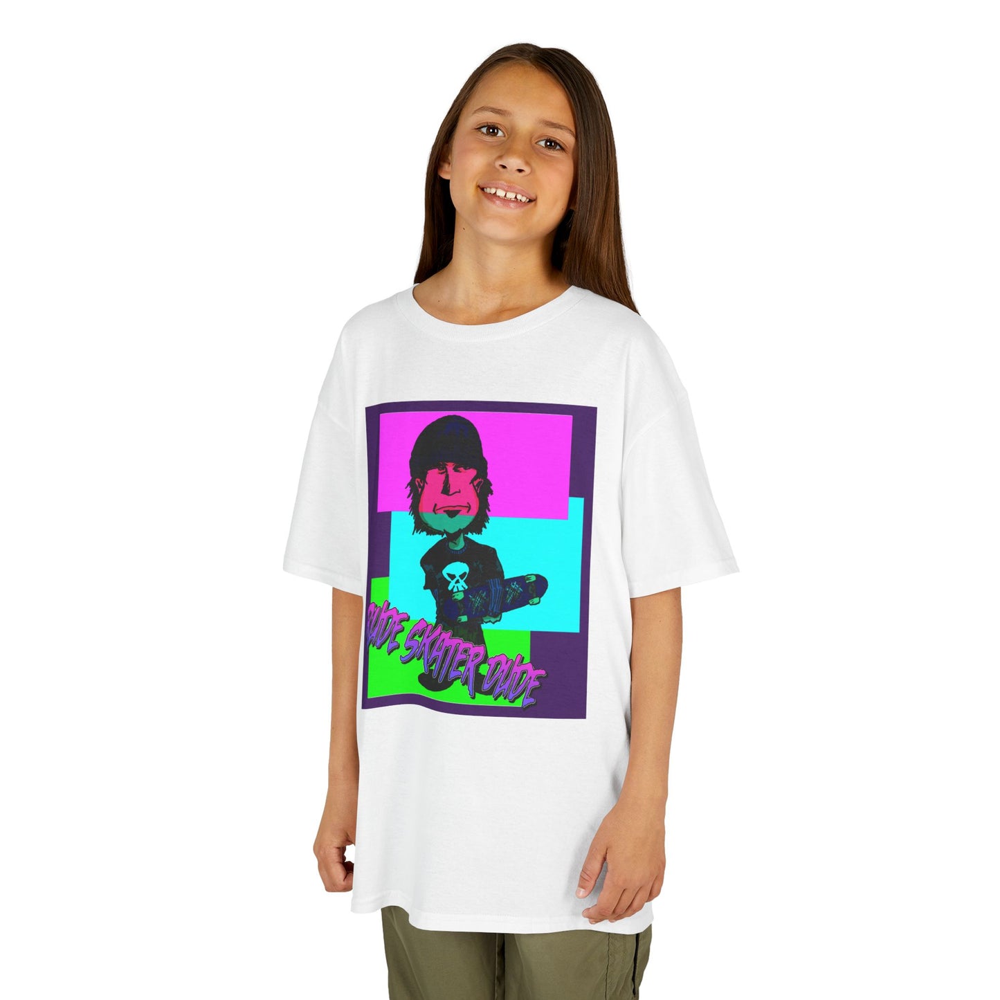 Kids Tee — Retro Neon Rude Skater Dude Kid Graphic T-Shirt