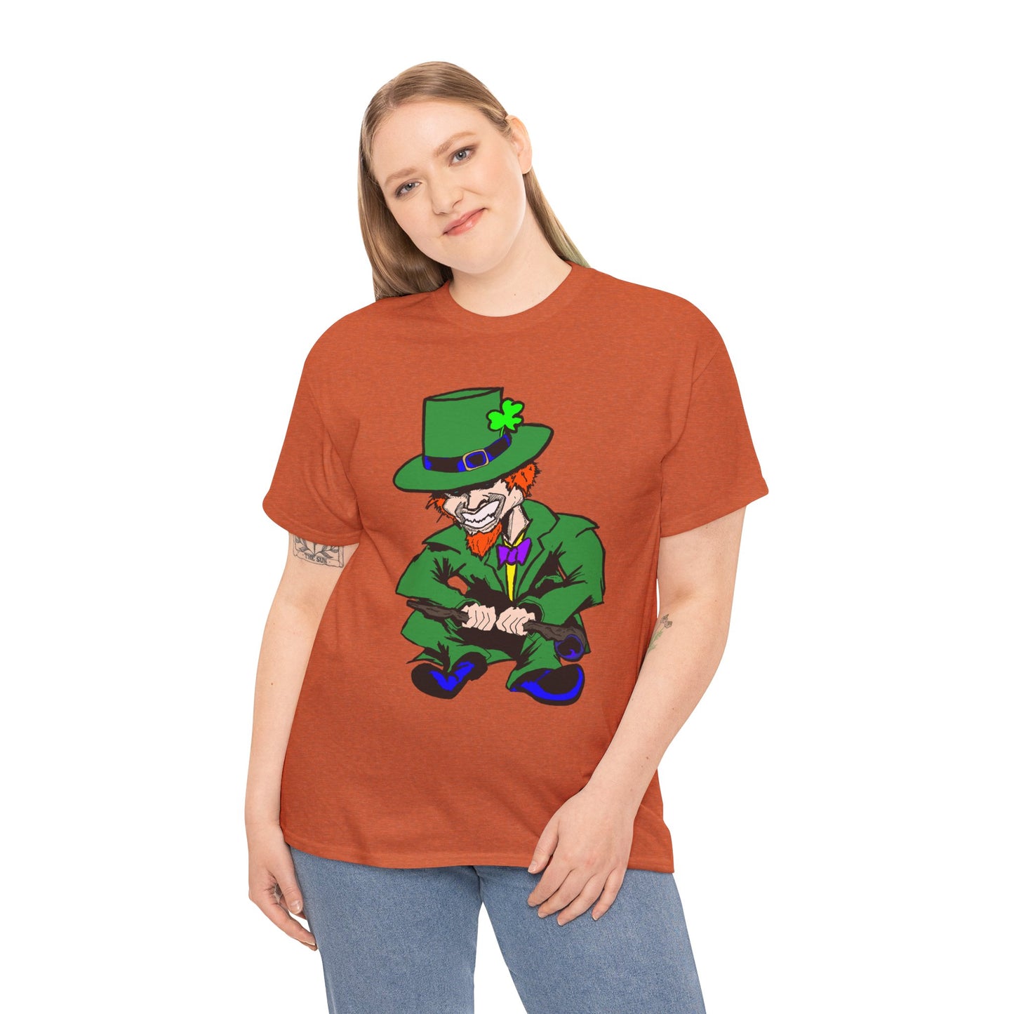 Funny Mischievious Leprechaun Saint Patrick's Day Unisex Heavy Cotton Tee - Leprechaun Design