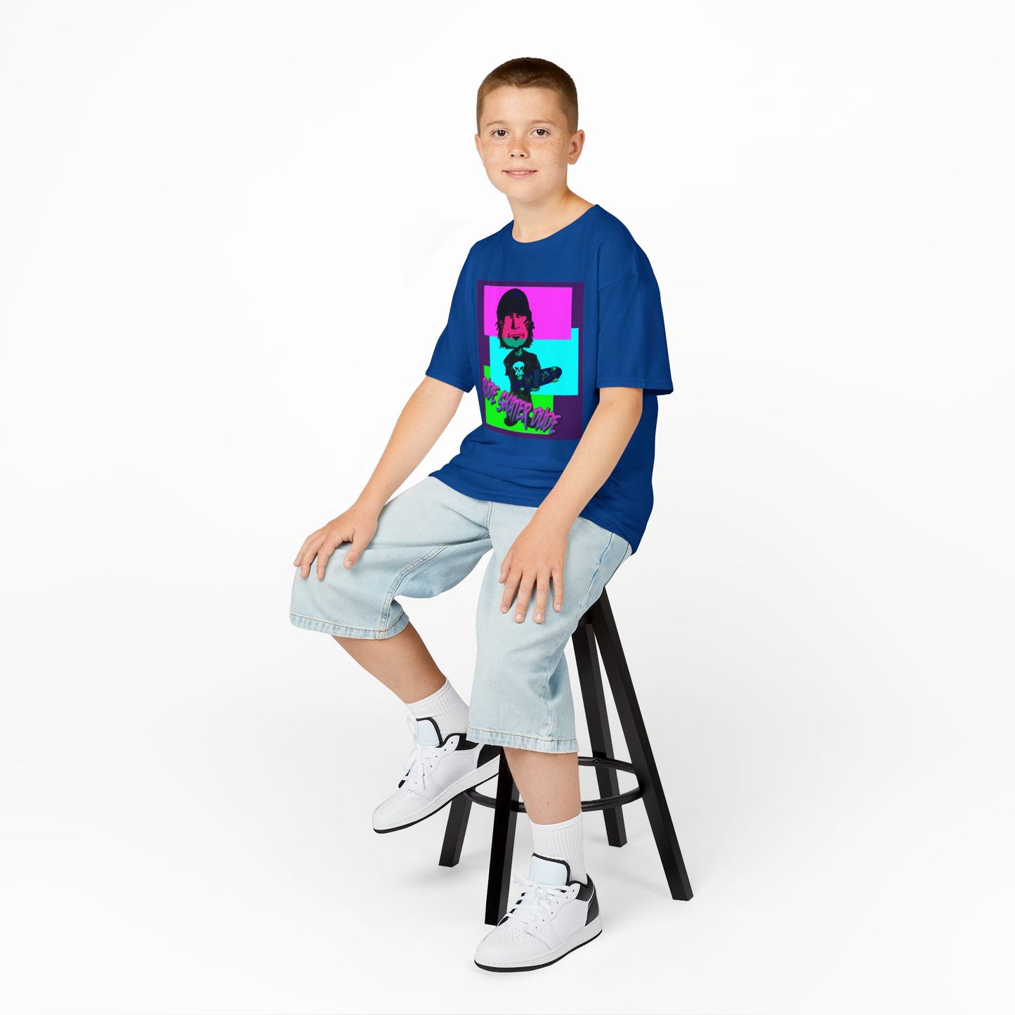 Kids Tee — Retro Neon Rude Skater Dude Kid Graphic T-Shirt