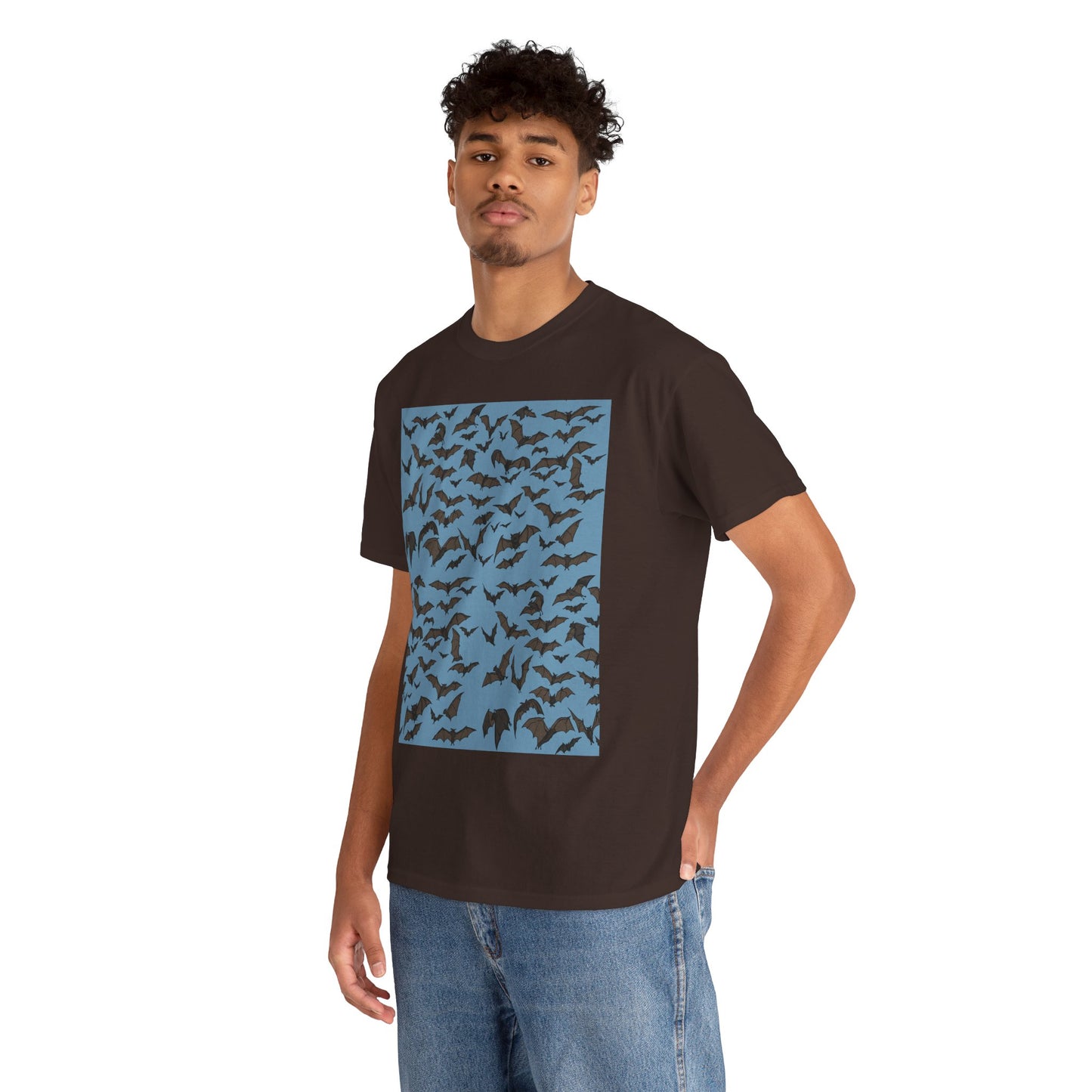 Unisex Bat Print Cotton Tee, Casual Graphic Tee, Halloween Apparel, Unique Gift for Animal Lovers, Stylish Everyday Wear