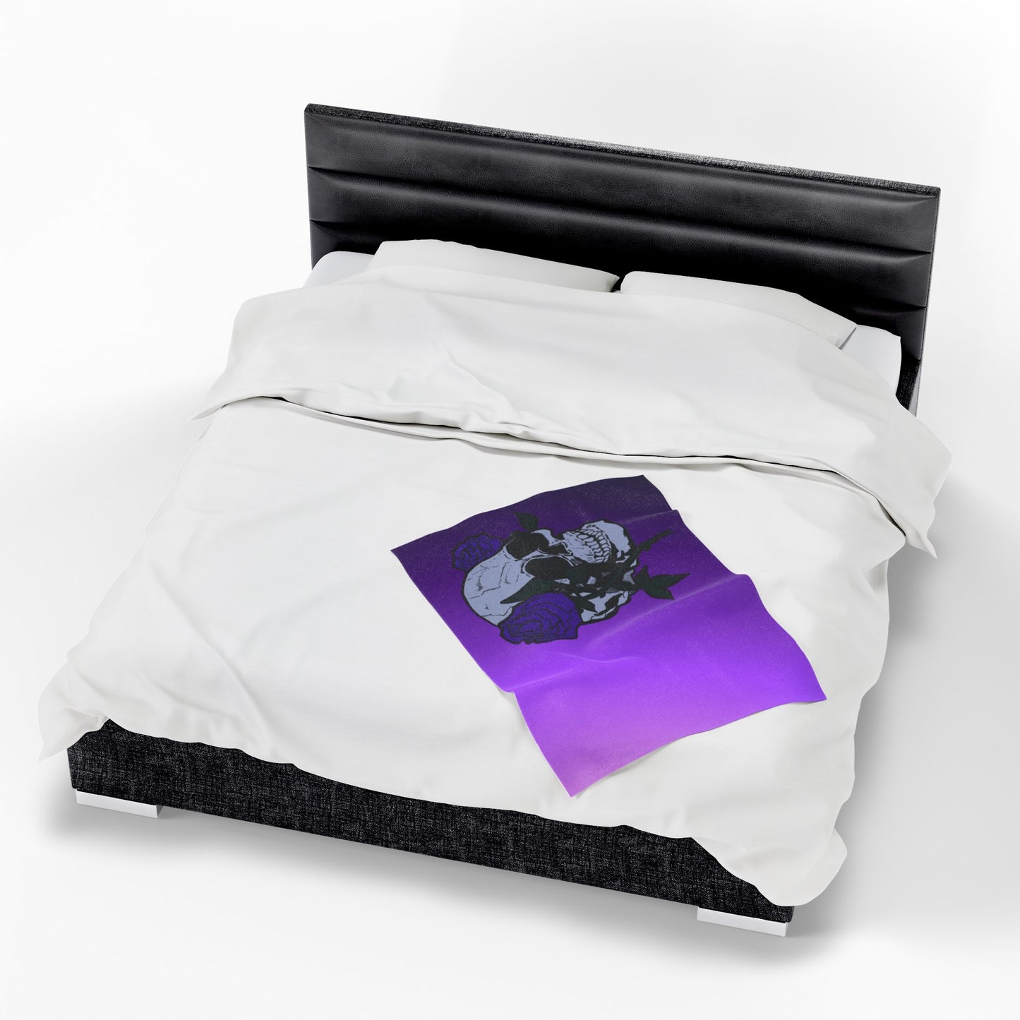 Purple Skull & Roses Velveteen Plush Blanket – Gothic Floral Throw