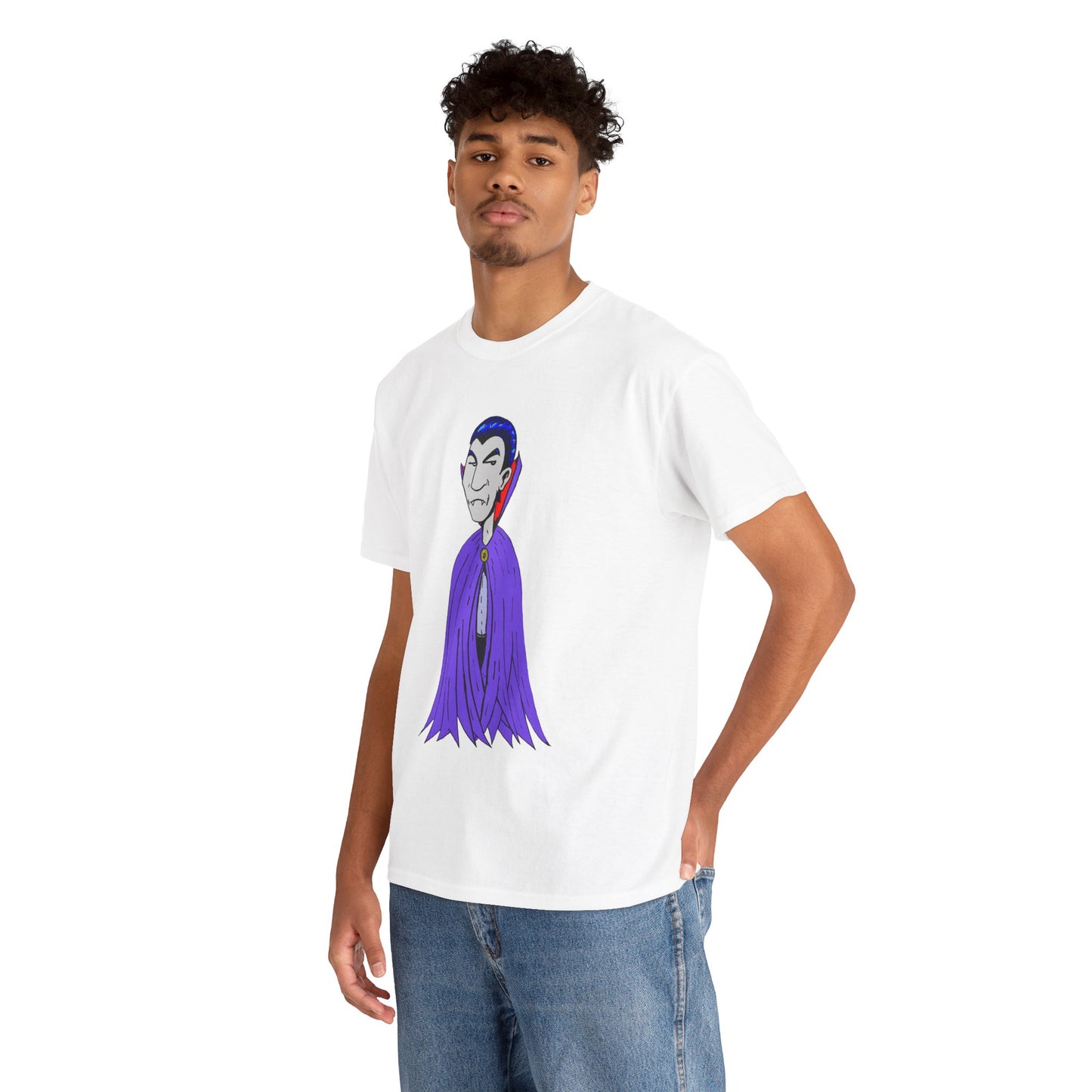 Vampire Cartoon Tee - Cute Purple Cloak Dracula Graphic T-Shirt