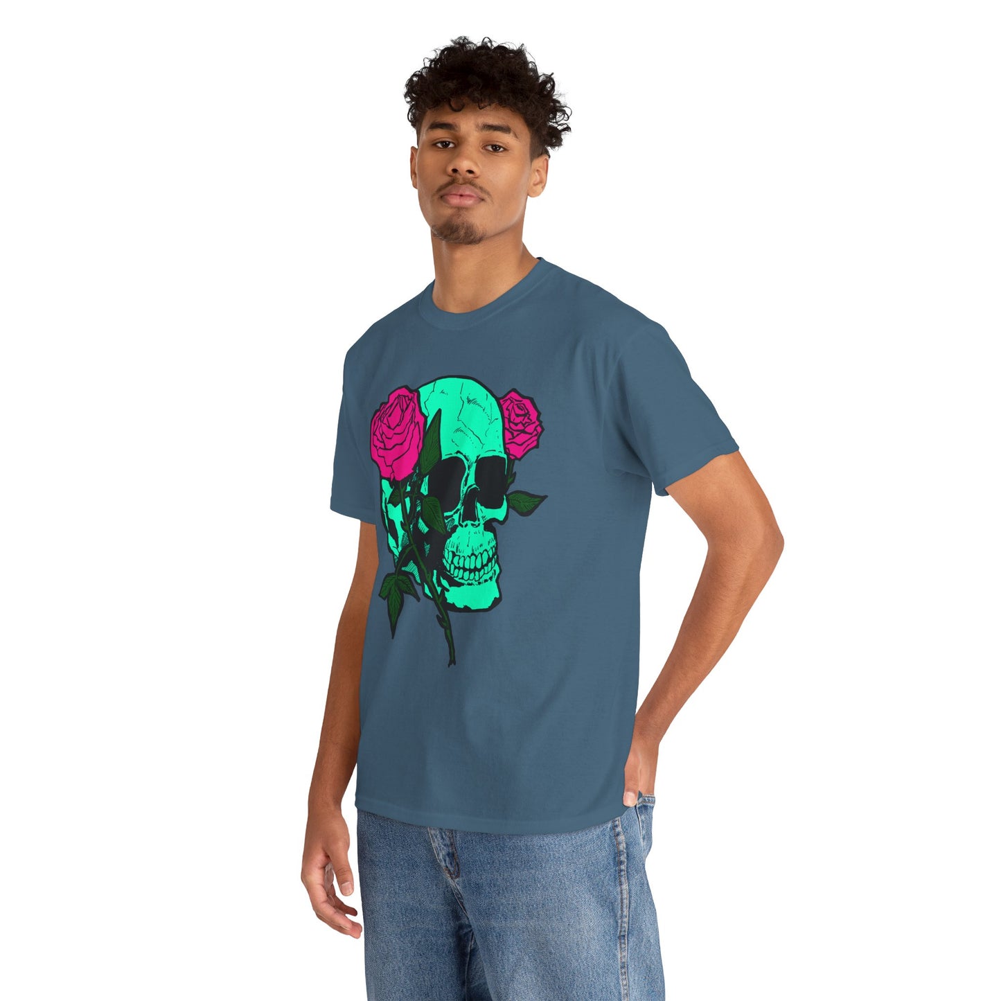 Edgy Skull & Roses Unisex Heavy Cotton Tee - Graphic T-Shirt for Alternative Fashion Lovers