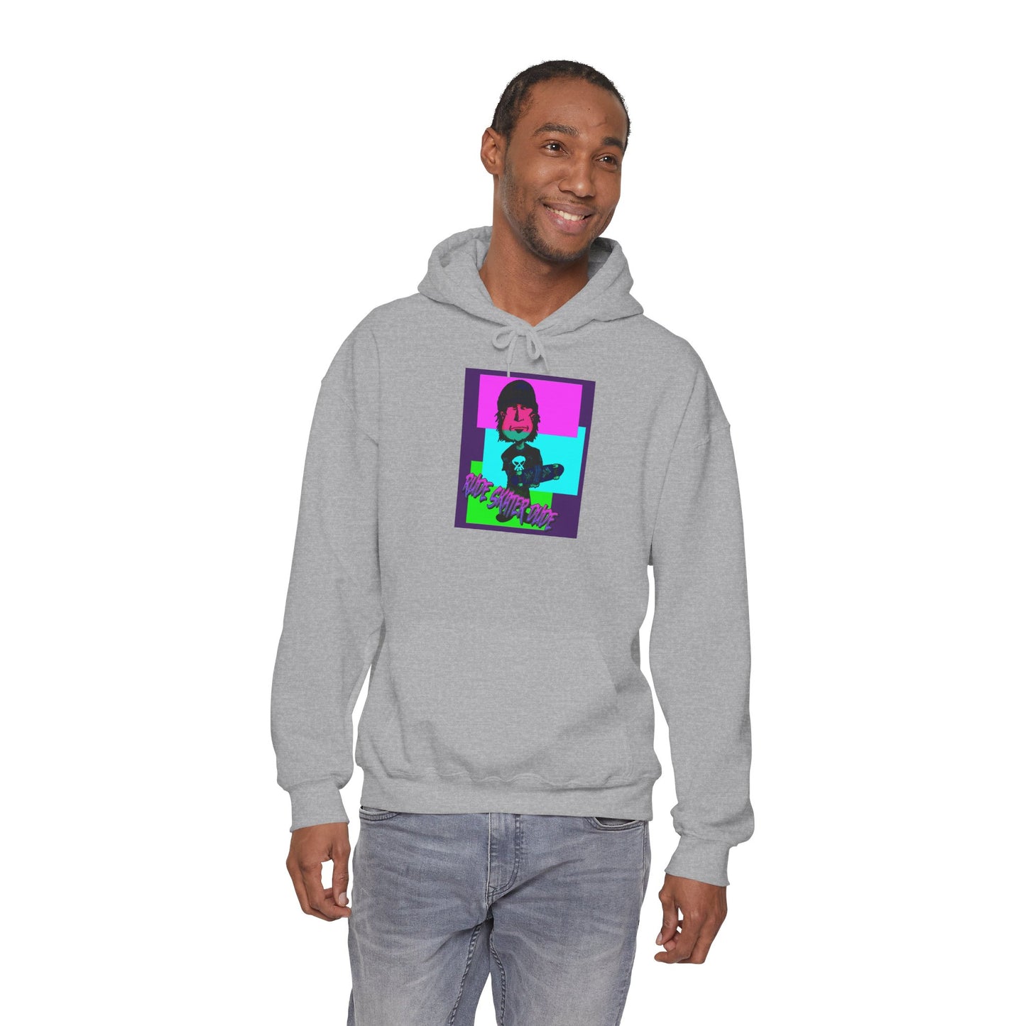 Retro Neon Rude Skater Dude Hoodie — Streetwear