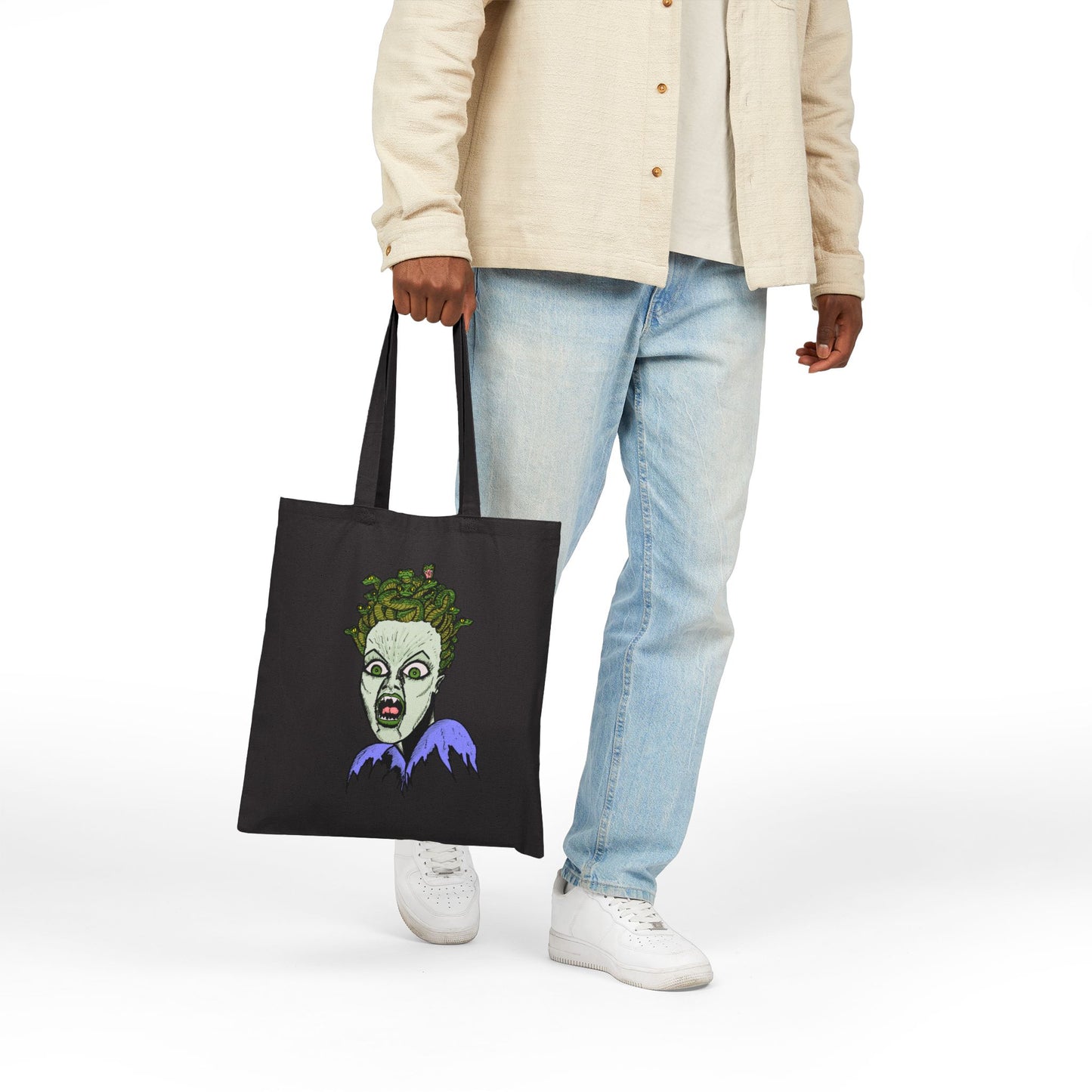Tote Bag - Green Ghoulish Medusa Face Halloween Canvas Tote