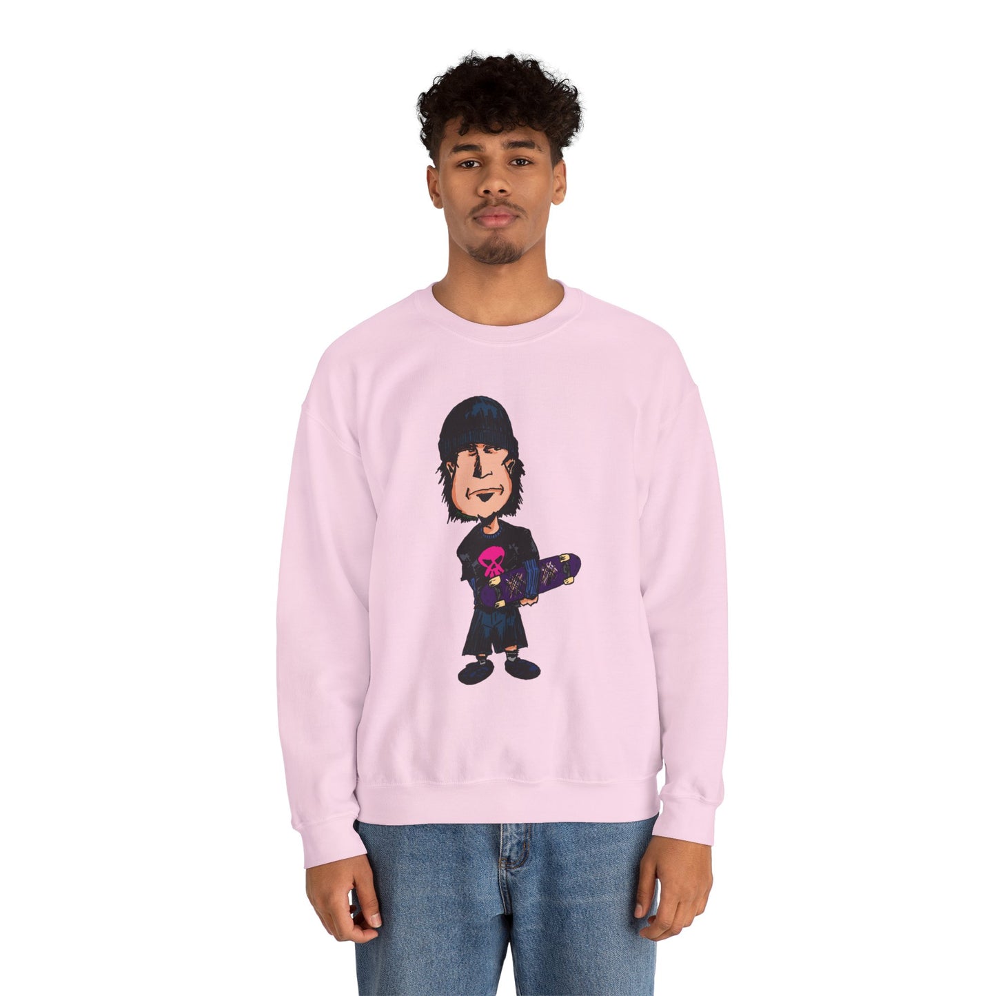 Rude Skater Dude - Skate Punk - Cartoon Skater Crewneck Sweatshirt – Cute Skateboarder Graphic Pullover