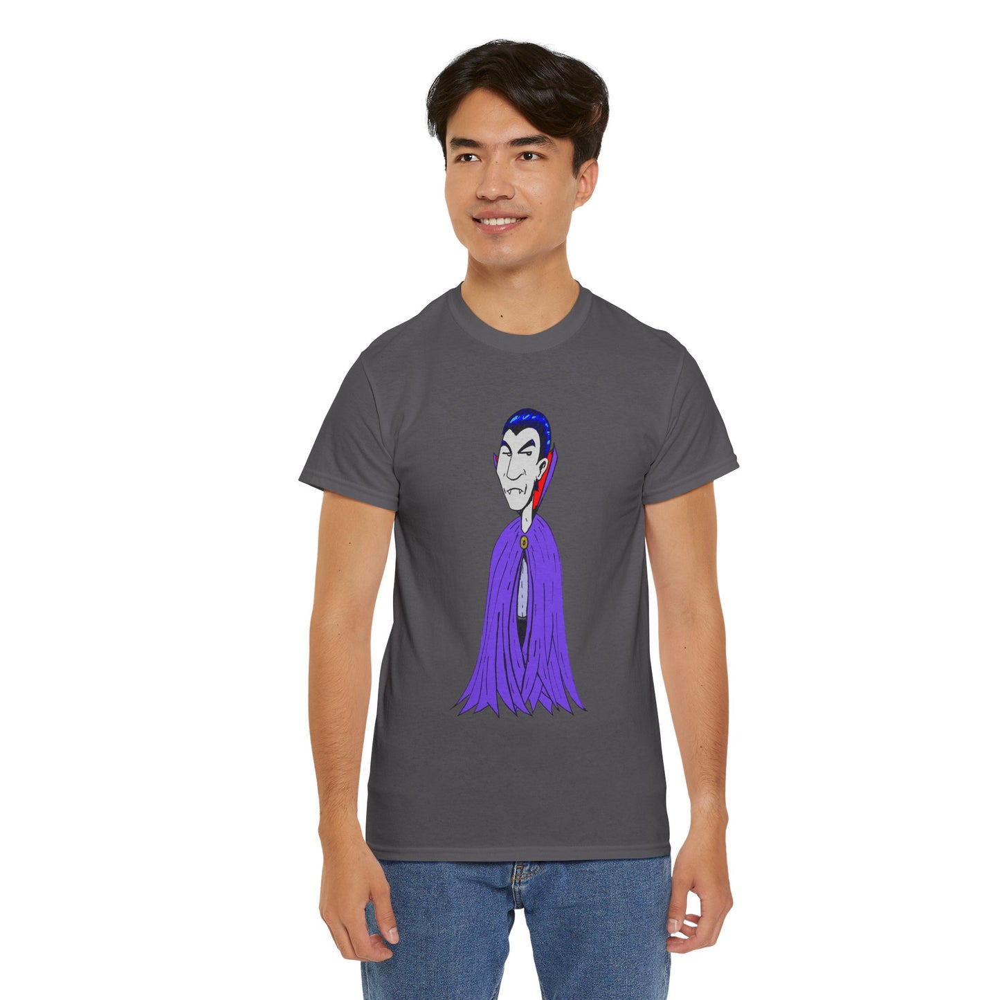 Vampire Cartoon Tee - Cute Purple Cloak Dracula Graphic T-Shirt