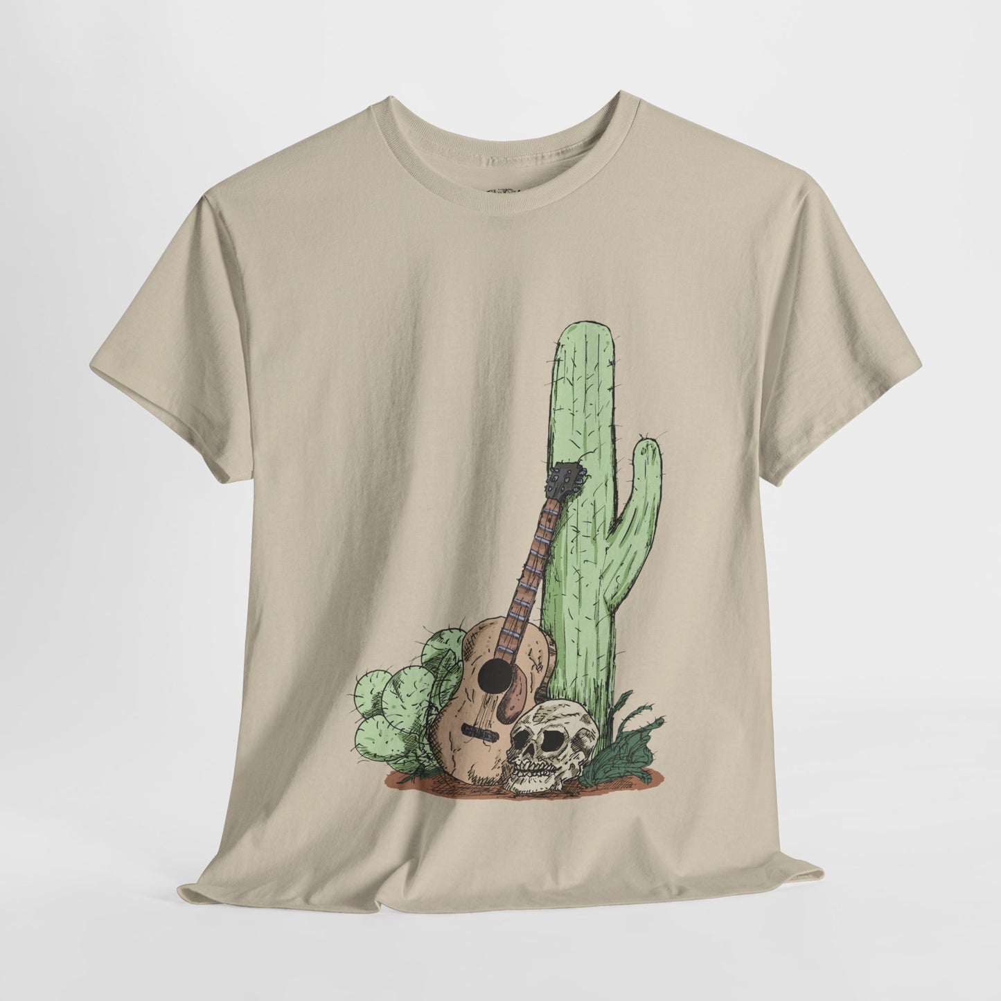 Desert Vibe Graphic Tee - Unisex Heavy Cotton Shirt, Boho Cactus Shirt, Guitar Lover's Gift, Summer Top, Music T-Shirt