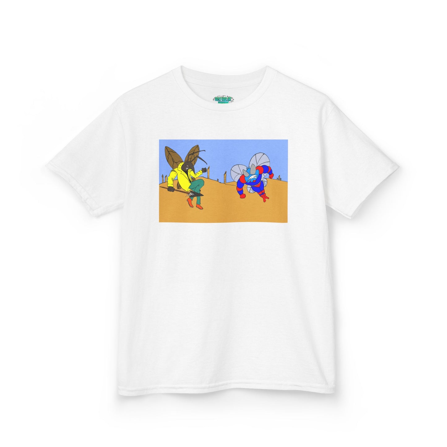 Astro-Fly and Wasp Warrior Kids Tee — Colorful Desert Beetle Cartoon Illustration