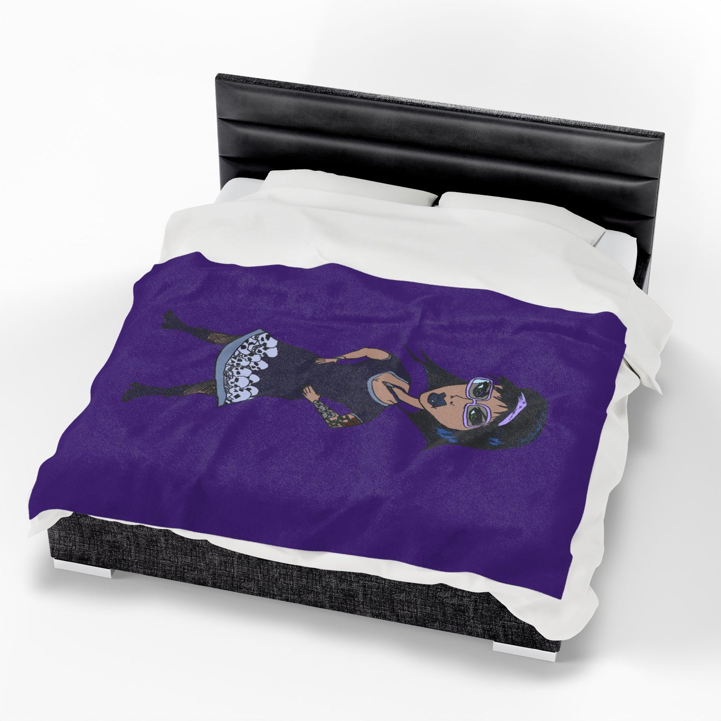 Goth Girl Velveteen Plush Blanket – Purple Skull Hem Cozy Throw